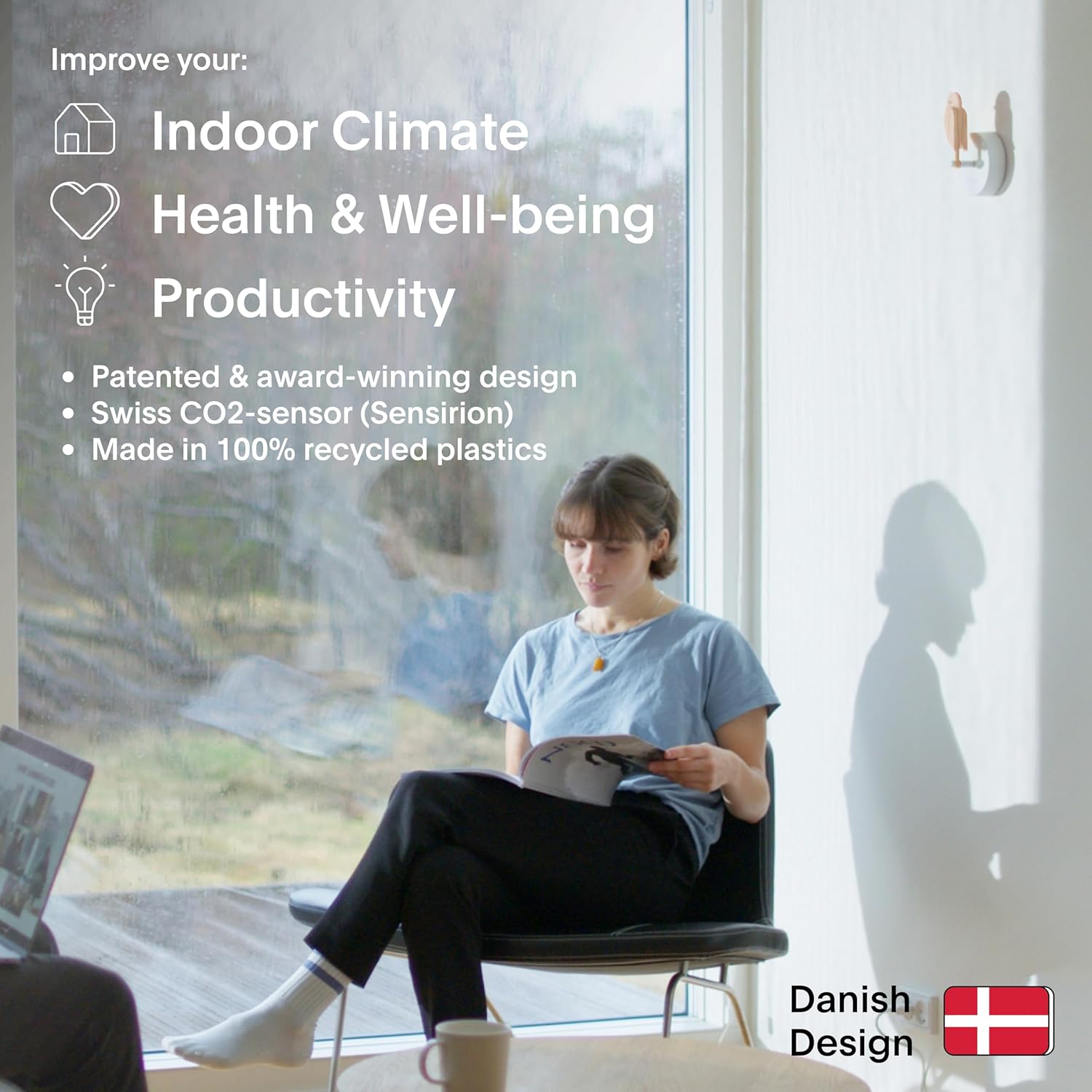 Birdie Design CO2-Monitor für den Innenbereich, Luftqualitätsmessgerät für Zuhause und Büro, fördert den Geist (Holz) – Bild 5