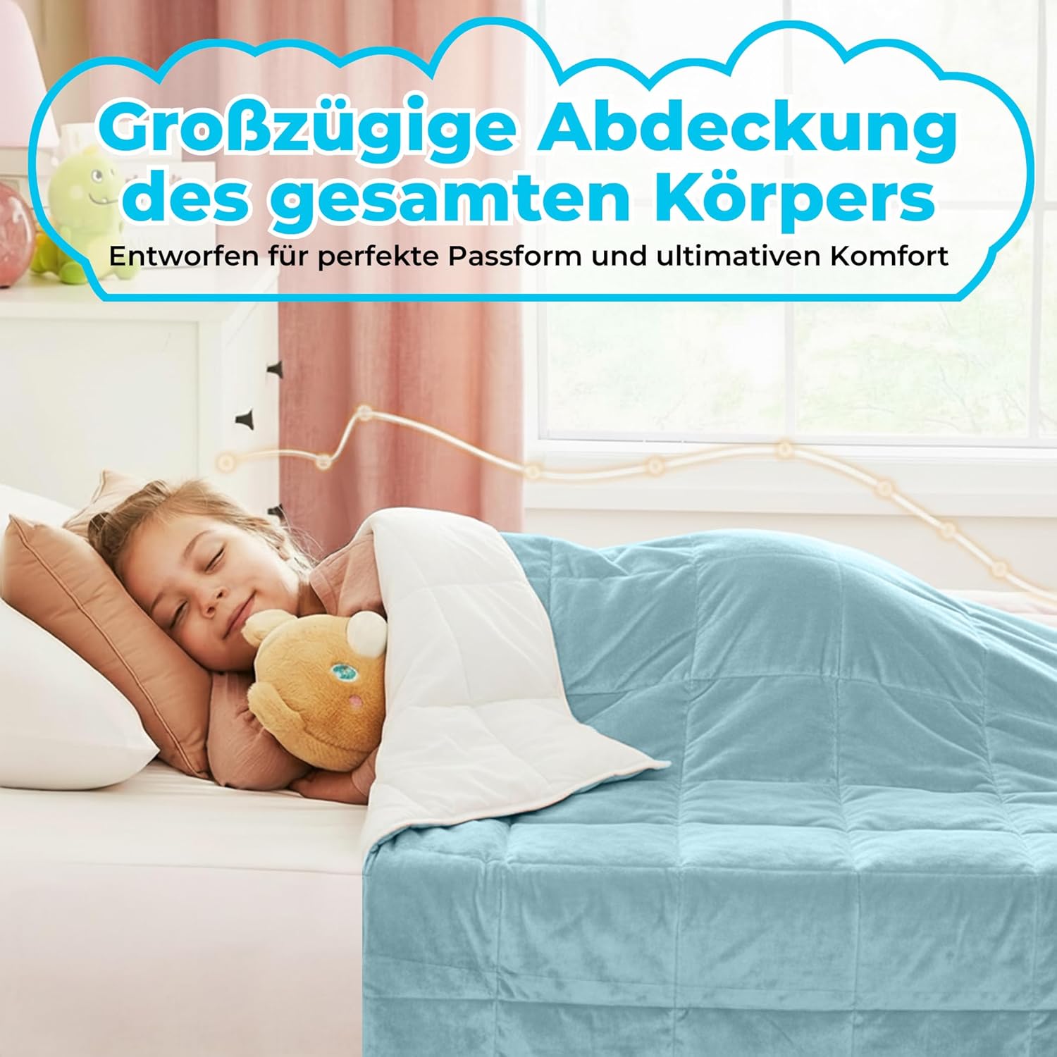 SLEEP COMFY Gewichtsdecke, 2,4 kg Therapiedecke zum Stressabbau und bei Angstzuständen, hypoallergene Glasperlen, weiche und kühlende Baumwolle und Öko-Tex (blau, 90 x 120 cm) – Bild 3