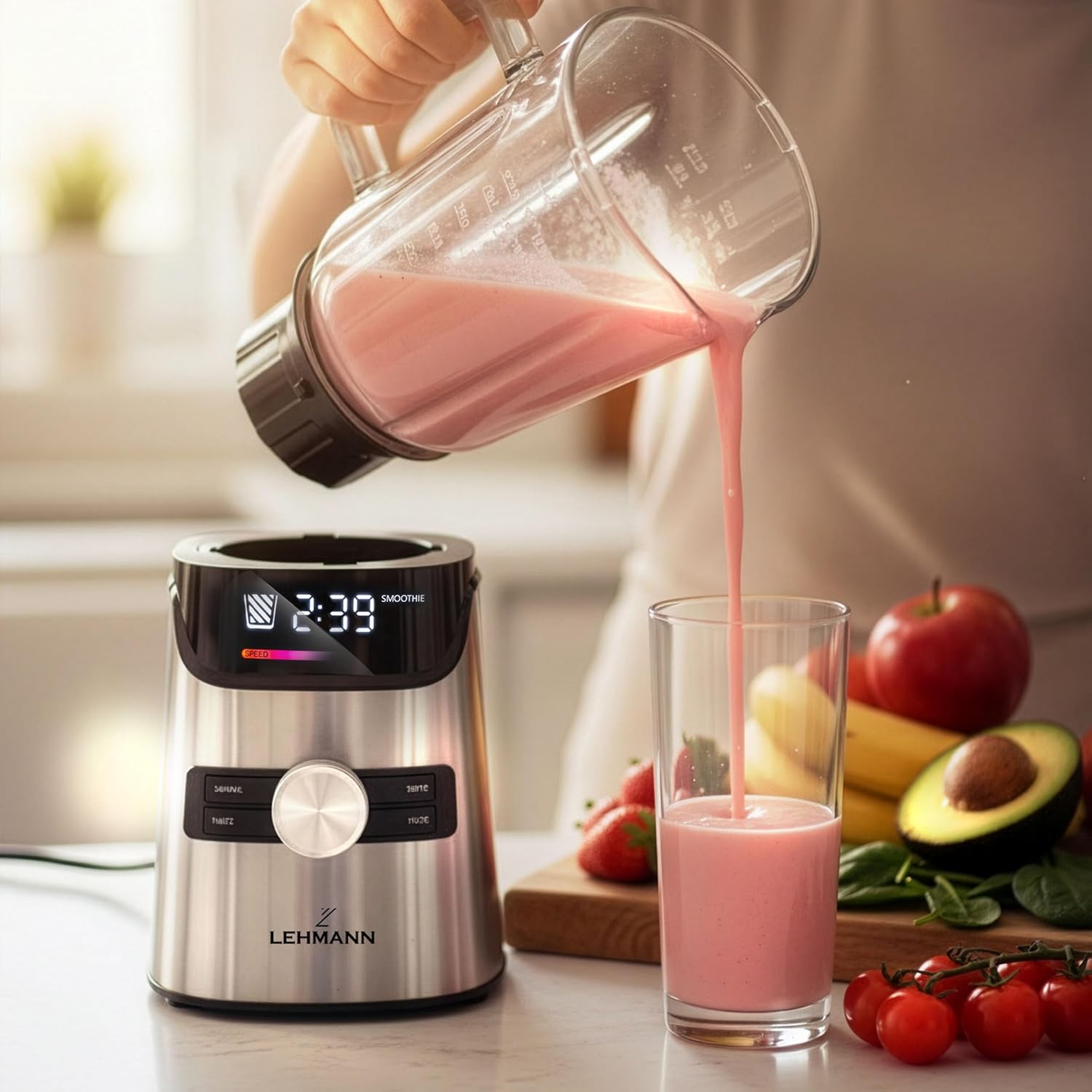 LEHMANN Standmixer 3-in-1 mit Glasbehälter 1,7 L, To-Go-Trinkflasche & Mahlwerk, 10 Geschwindigkeiten, Pulse, 3 Programme für Smoothie, Milchshake, Ice Crush, spülmaschinenfeste Teile, 1400 W – Bild 9