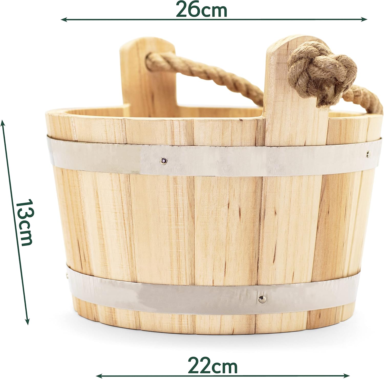 CozyNature® Saunakübel mit Schöpfkelle aus hochwertigem finnischen Kiefernholz, elegante Metallringe, starkes Hanfseil und Kunststoffeinsatz, 100 % handgefertigt, traditionelles Design, 4 Liter, mit E-Book – Bild 6
