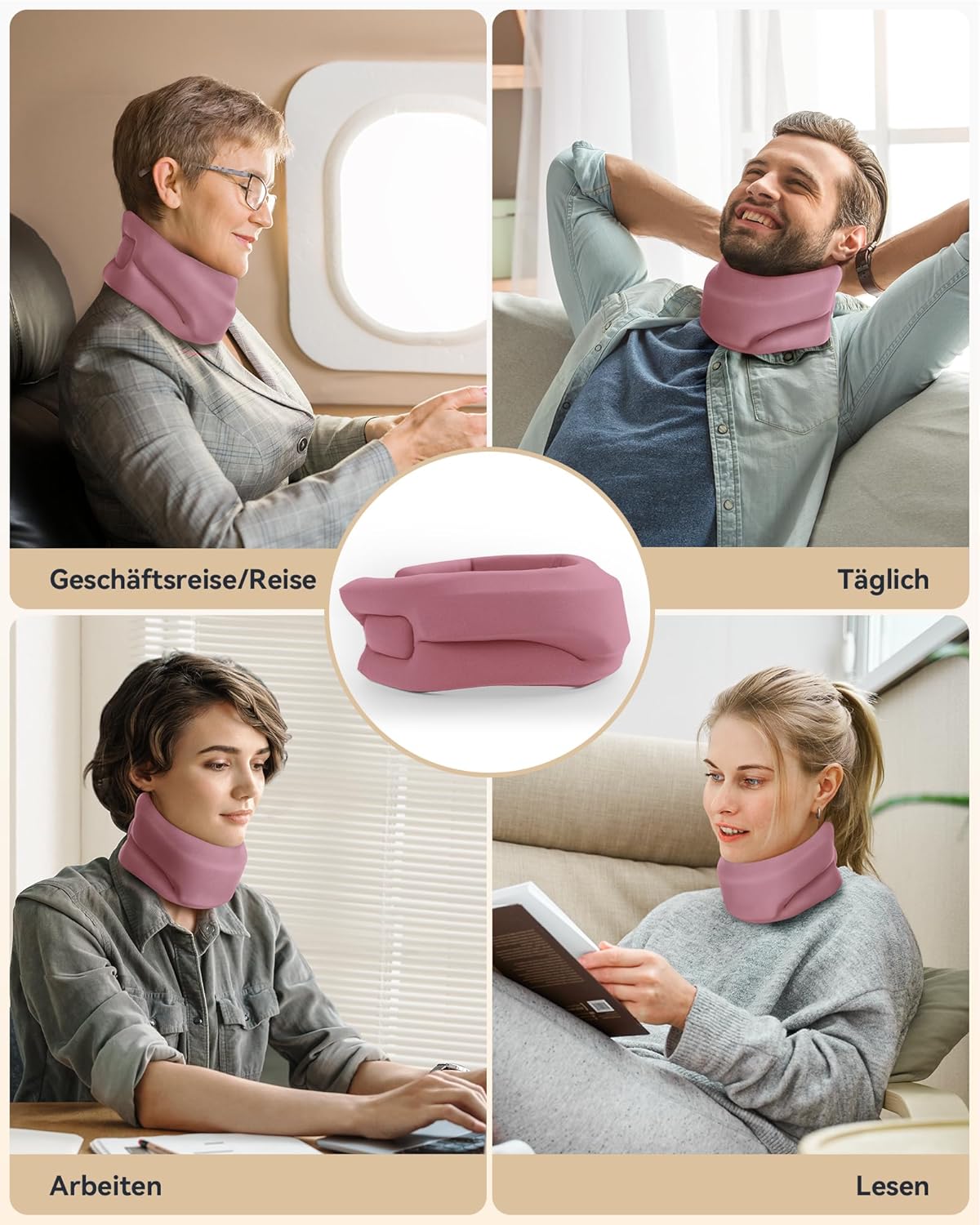 Nackenstütze bei Nackenschmerzen, weiche & verstellbare Nackenstütze zum Schlafen, Nackenstütze zur Unterstützung der Halswirbelsäule, Druckentlastung, für Damen und Herren (Magenta, M) – Bild 7