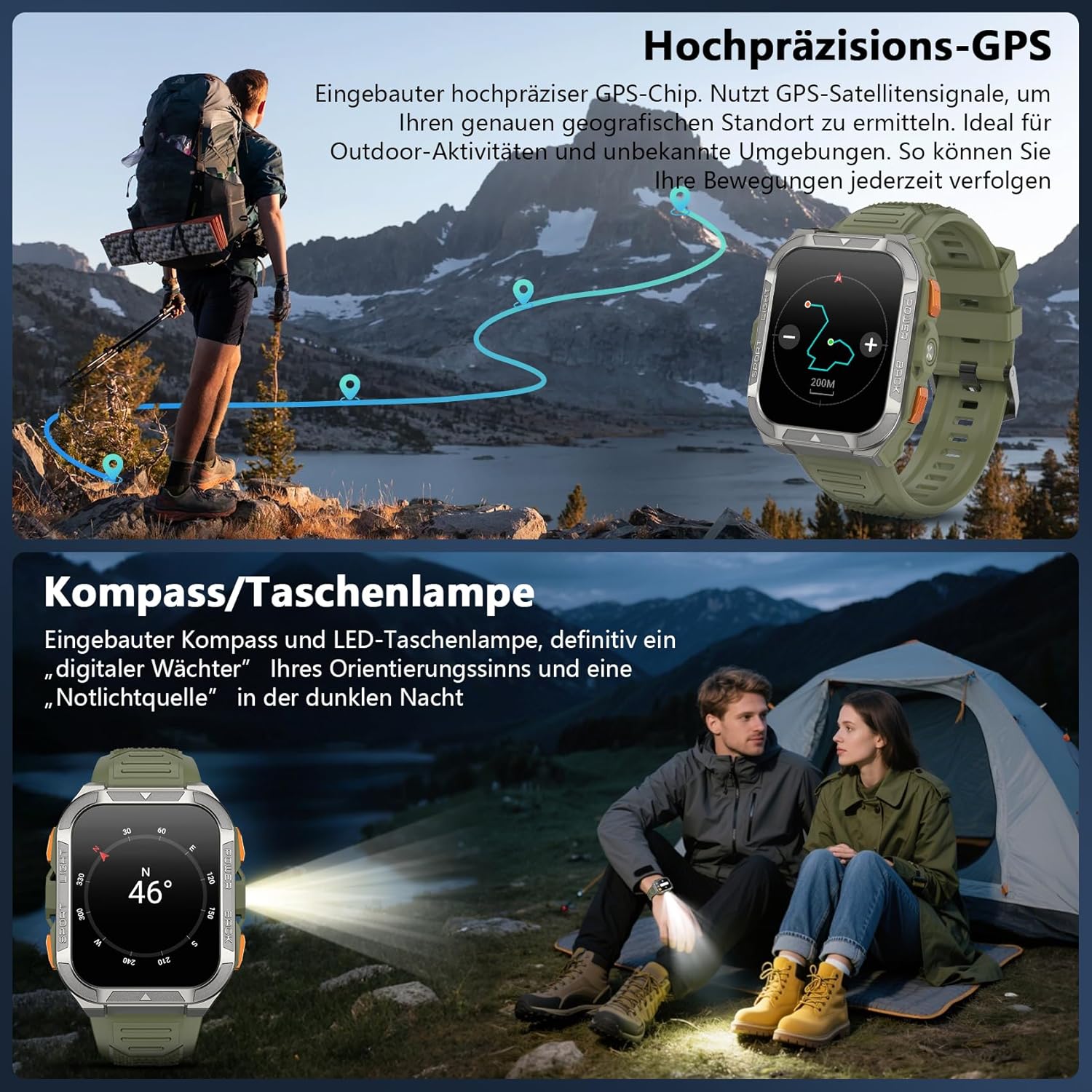 Blackview Smartwatch Herren mit integriertem GPS & Kompass, Bluetooth-Anrufe, 900 mAh Akku, Sportuhr mit Schrittzähler, Fitnessuhr, 110+ Sportmodi, Gesundheits- und Schlafmonitor, Uhr für Android iOS – Bild 2