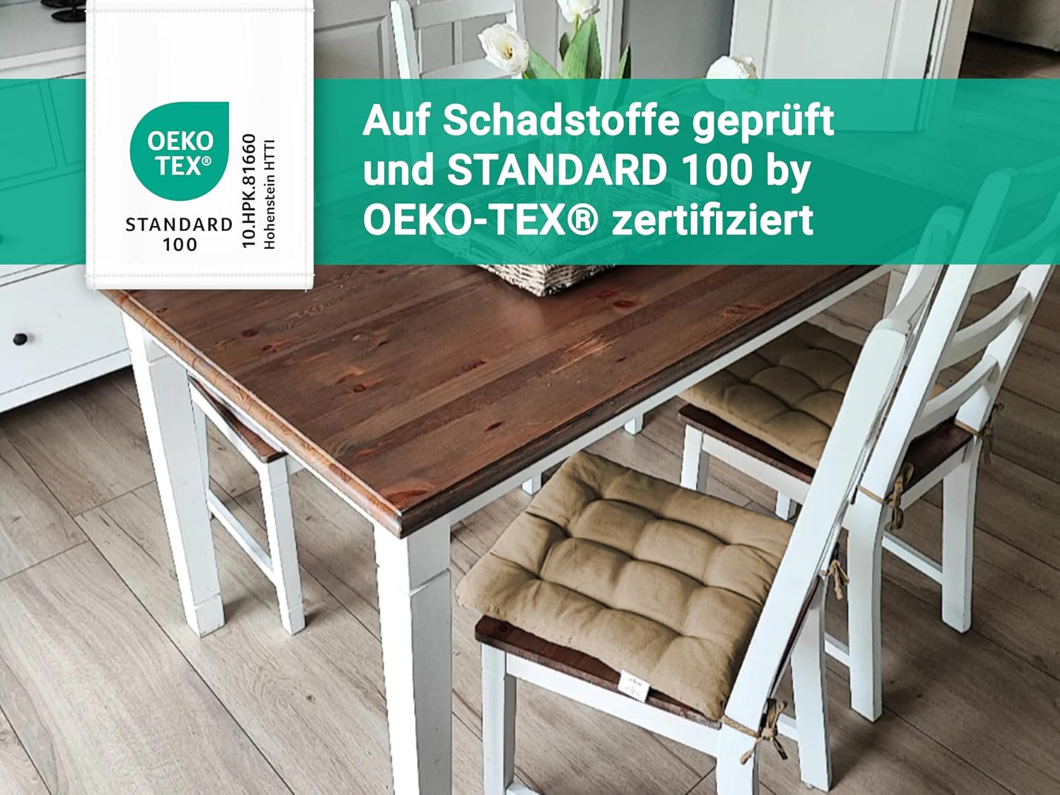 Zollner 4er Set Stuhlkissen mit Bändern 40 x 40 cm Sand – Bild 5