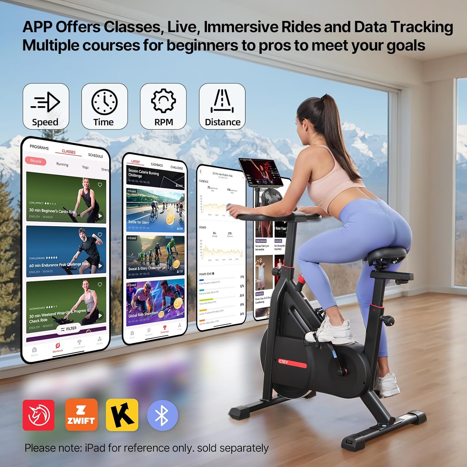 Bluearth Heimtrainer mit autarkem Ventilator und dynamischen LED-Lichteffekten, professionellen Livestreaming-Kursen, intelligenter exklusiver App, 300 lbs magnetischem Widerstand, stationär – Bild 2