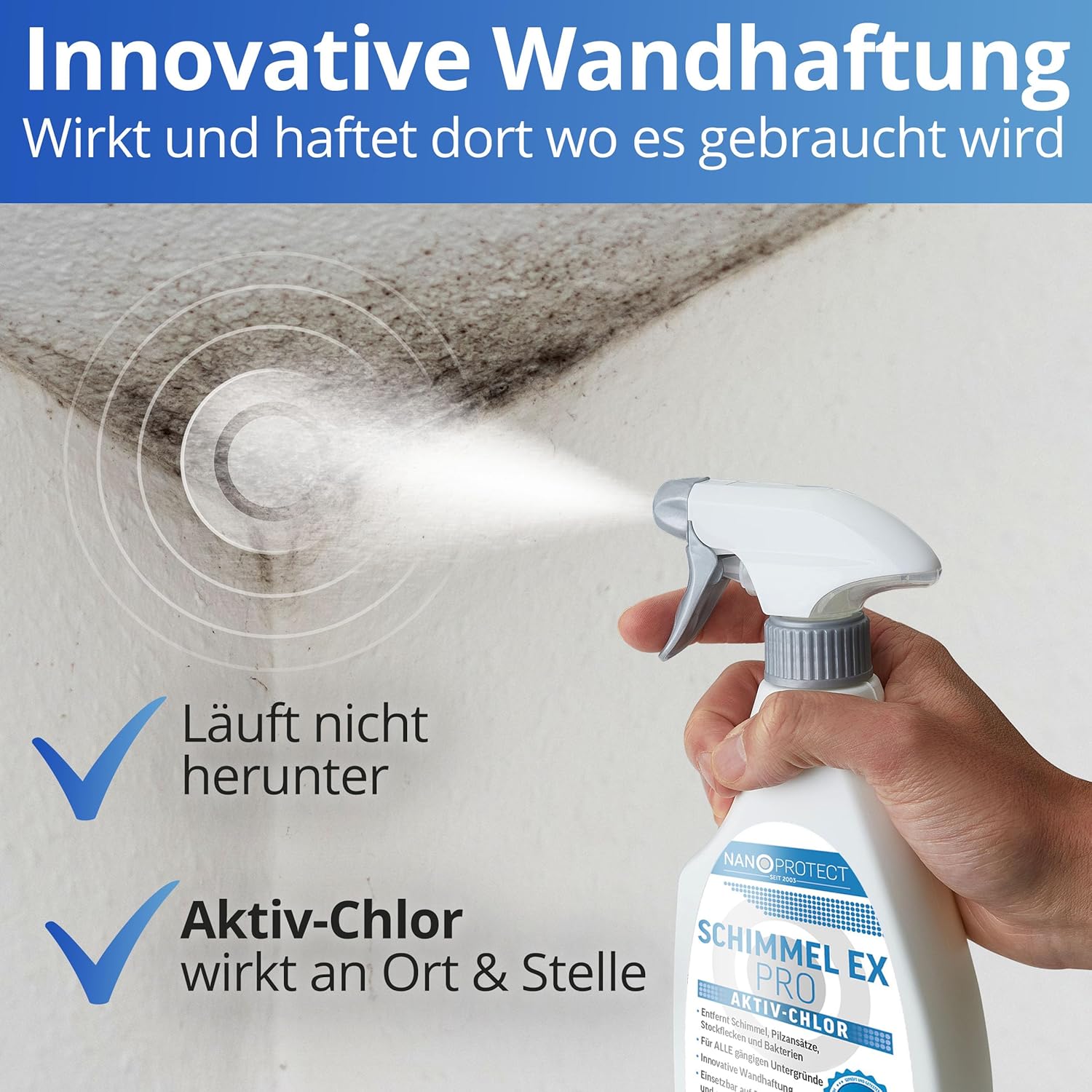 Nanoprotect Mould Ex Pro – Professionelles Anti-Schimmel-Spray mit einzigartiger Haftwirkung zur vollständigen Entfernung von Schimmel & Bakterien, 0,5 kg – Bild 3