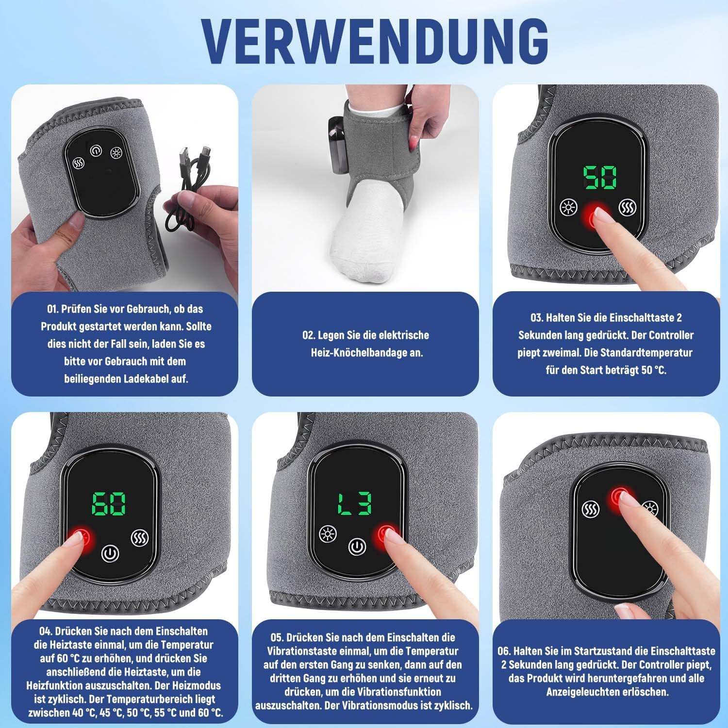 2er-Pack 3-in-1-Fußmassagegerät, Fußmassagegerät, Fußmassagegerät, tragbares kabelloses Fußmassagegerät, 3 Modi und 5 Wärmestufen für Knöchel, Ferse, Sohle, Fußgewölbeunterstützung, ideales Geschenk für Eltern – Bild 6
