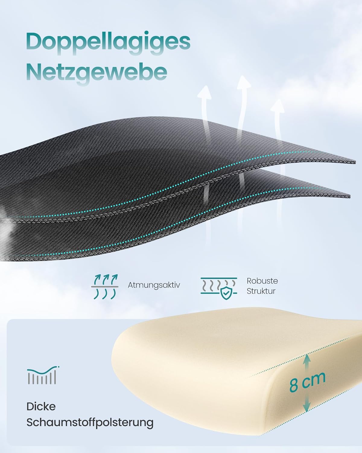 SONGMICS Bürostuhl, Schreibtischstuhl, ergonomischer Netzstuhl, doppellagiges Netzgewebe, atmungsaktiv, adaptive Lordosenstütze, verstellbare Kopfstütze, für das Heimbüro, Tintenschwarz OBN041B01 – Bild 5