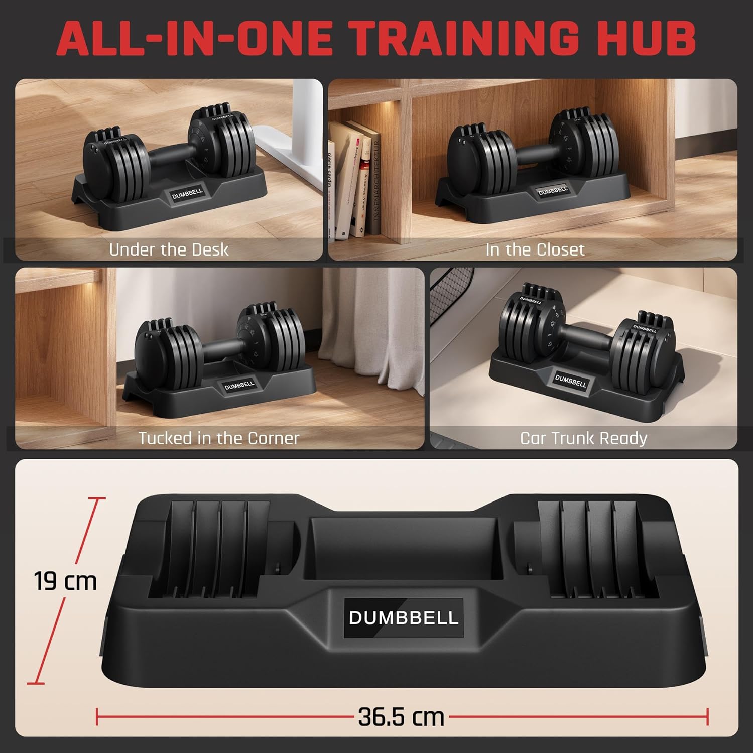 Yaheetech Verstellbarer Hantel, 15 Stufen aus Stahl, 2,5 – 24 kg, sofortige Anpassung, Doppelverriegelungssystem, rutschfest, für Fitnessstudio, Zuhause, Büro – Bild 4