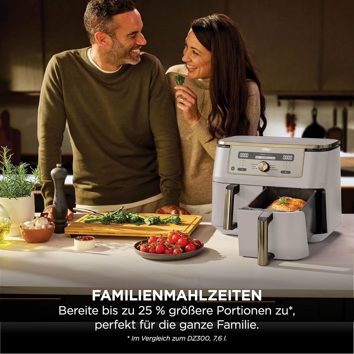Digitale Dual-Zonen-Luftfritteuse von Ninja, 2 Schubladen, 6-in-1, Heißluftfritteuse, 9,5 l, Heißluftfritteuse, maximale Knusprigkeit, Braten, Backen, Aufwärmen, spülmaschinenfeste Körbe, Stein/Gold DZ400EUSTGD – Bild 6