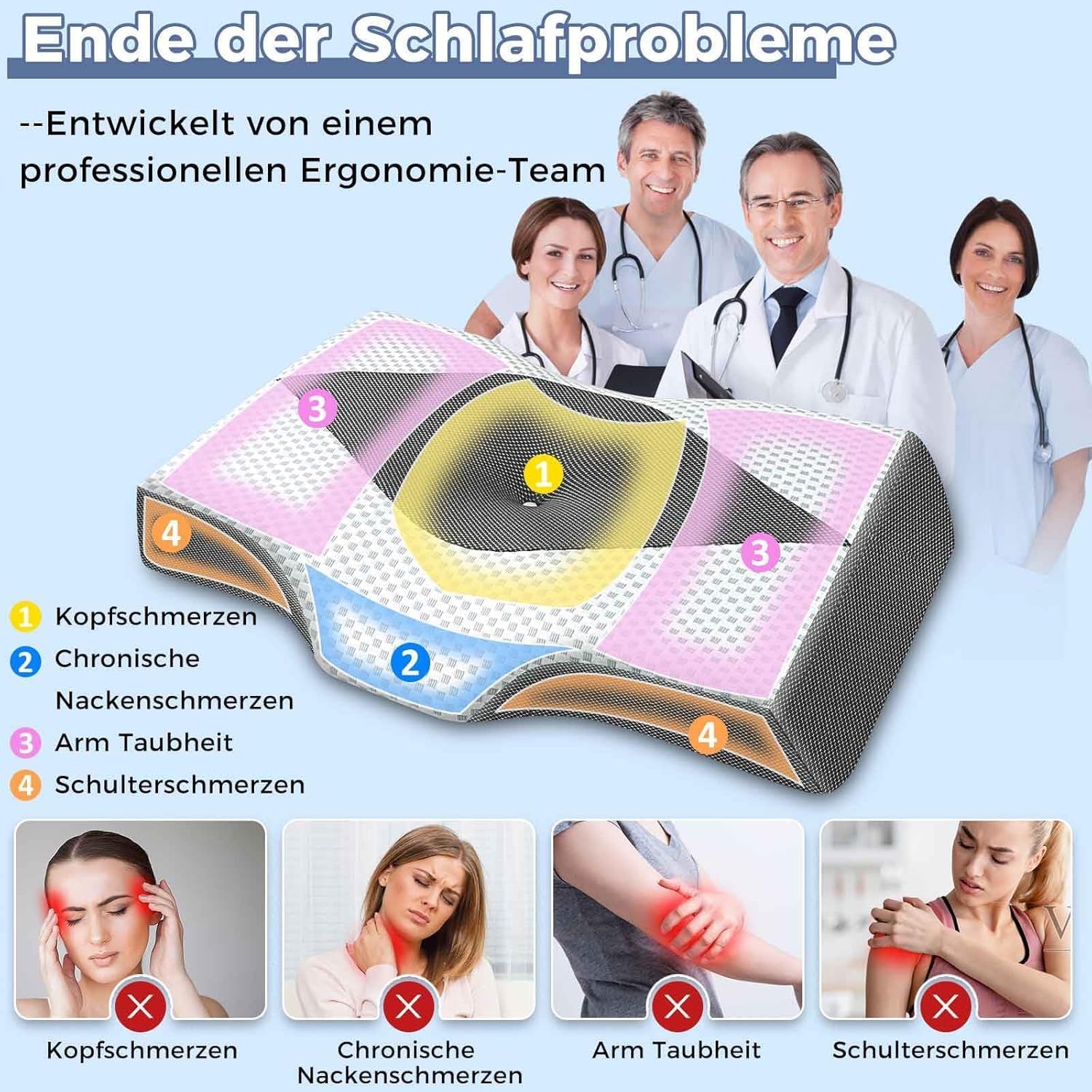 Nackenstützkissen gegen Nackenschmerzen, orthopädisches Kissen, ergonomisches Memory-Schaum-Nackenkissen mit 2 Höhen, Hohlraum und Kühlbezug, für Seiten- und Rückenschläfer – Grau – Bild 2