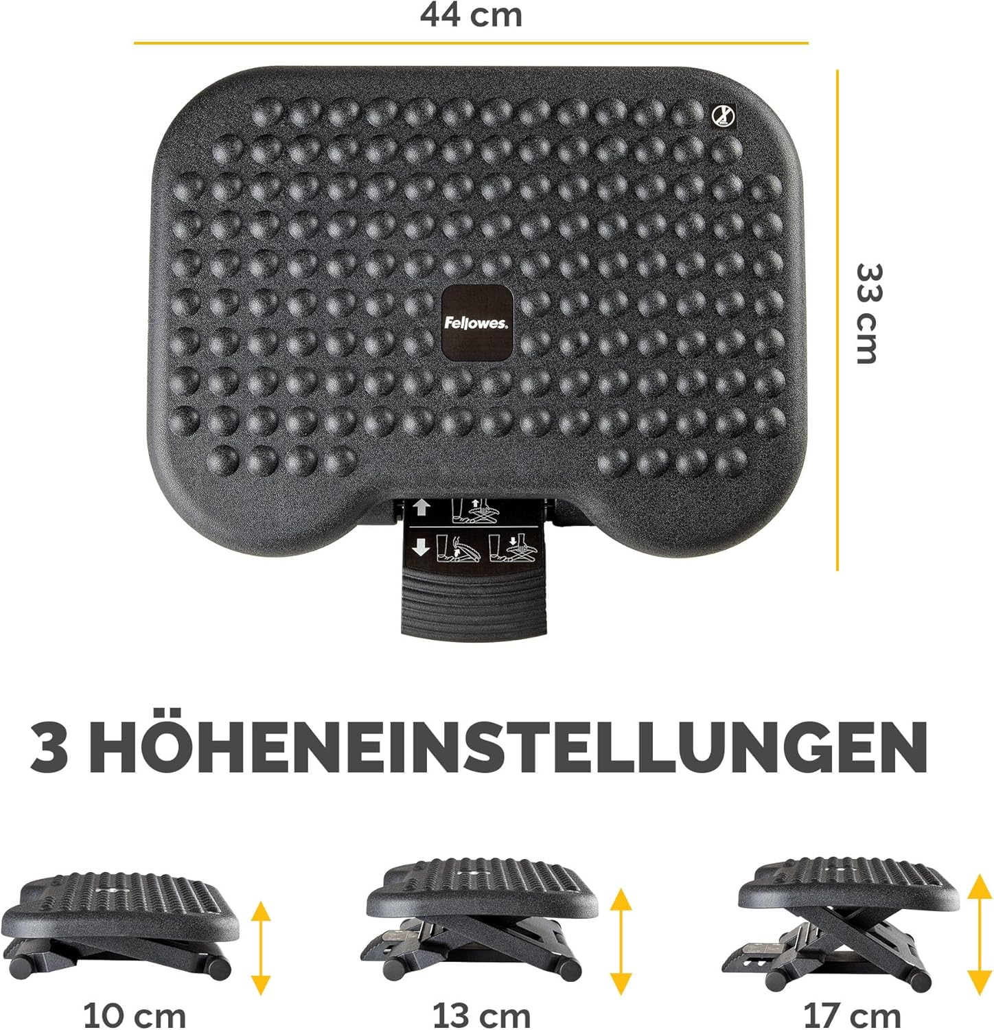 Fellowes Everyday Plus Fußstütze – Ergonomische Fußstütze mit rutschfester Unterseite – Ideal für unter dem Schreibtisch – Fußstützenhocker für Büro oder Zuhause – Verbessert den Sitzkomfort – Schwarz – Bild 3