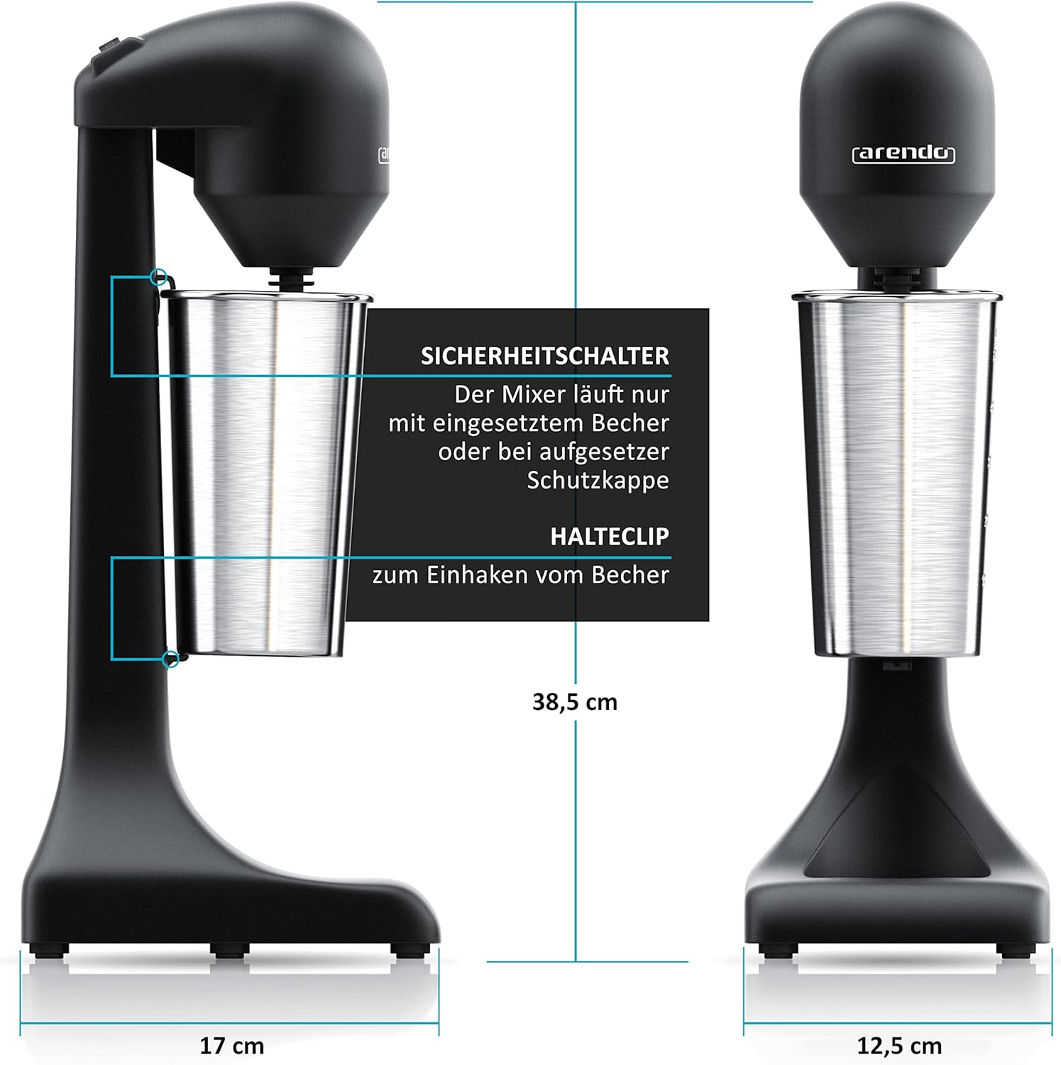 Arendo – Getränkemixer – Protein-Shaker – Getränkemixer – elektrischer Standmixer – 500-ml-Becher – 22.000 U/min – 2 Geschwindigkeitsstufen – Fitness-Proteingetränke, Smoothies, Milchshakes, Cocktails – Bild 2