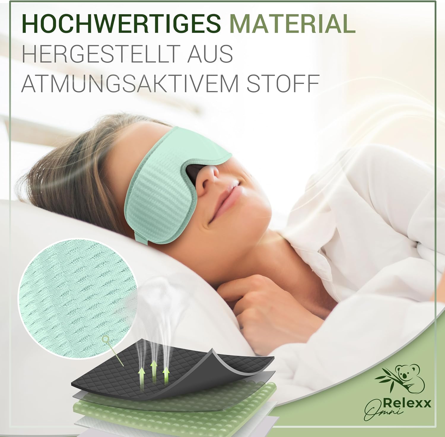 Schlafmaske für Damen und Herren – Atmungsaktive Schlafmaske – Bequeme und weiche Augenmaske – Lichtblockierend – Reisetasche – 3D-Aussparung für die Augen – Memory-Schaum (Türkis) – Bild 2