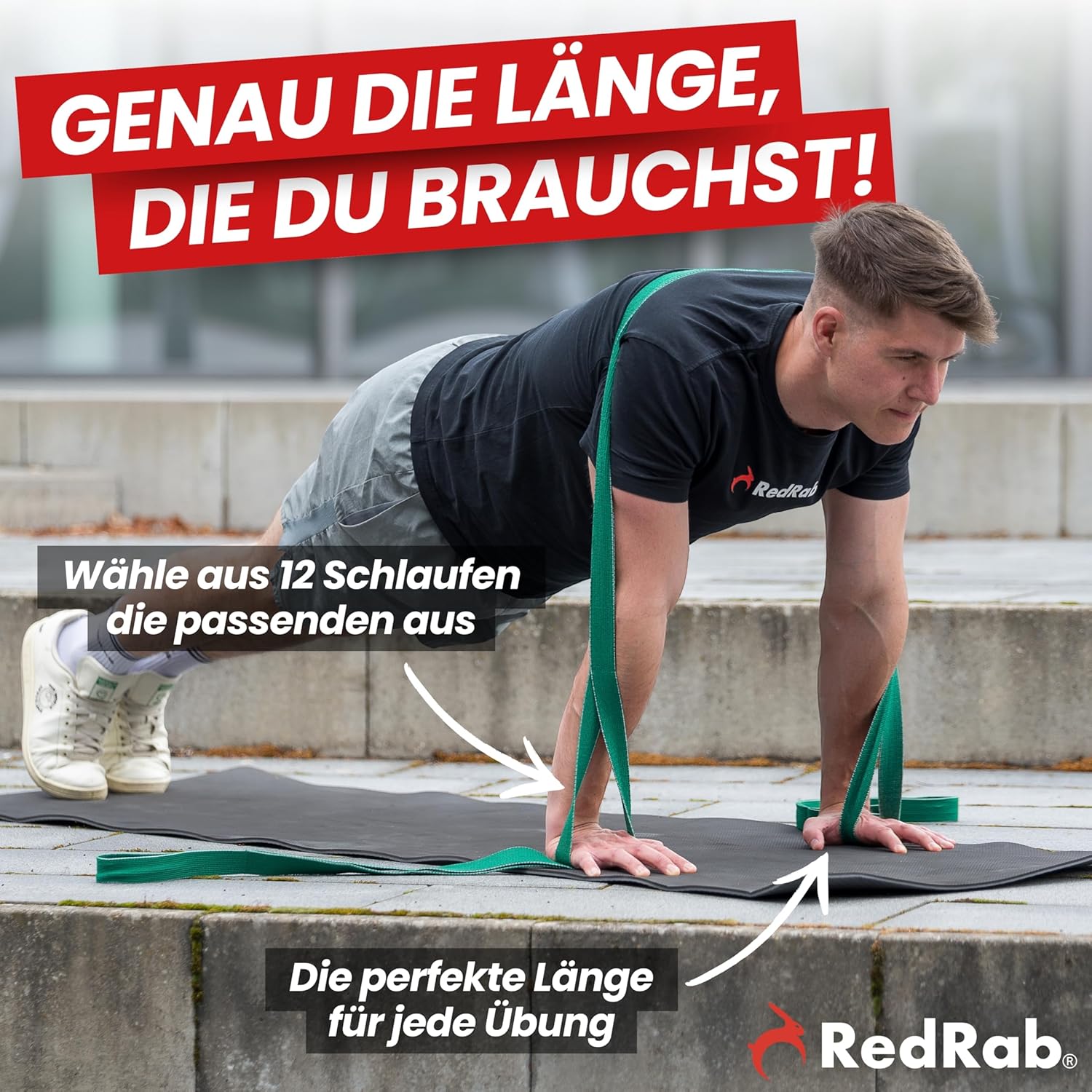 RED RAB Fitnessbänder Stoff – Übungsband mit Schlaufen – 245 cm lang – Widerstandsbänder & Widerstandsbänder Krafttraining – Fitnessband, Widerstandsband Fitness, Gummiband Sport – Bild 4