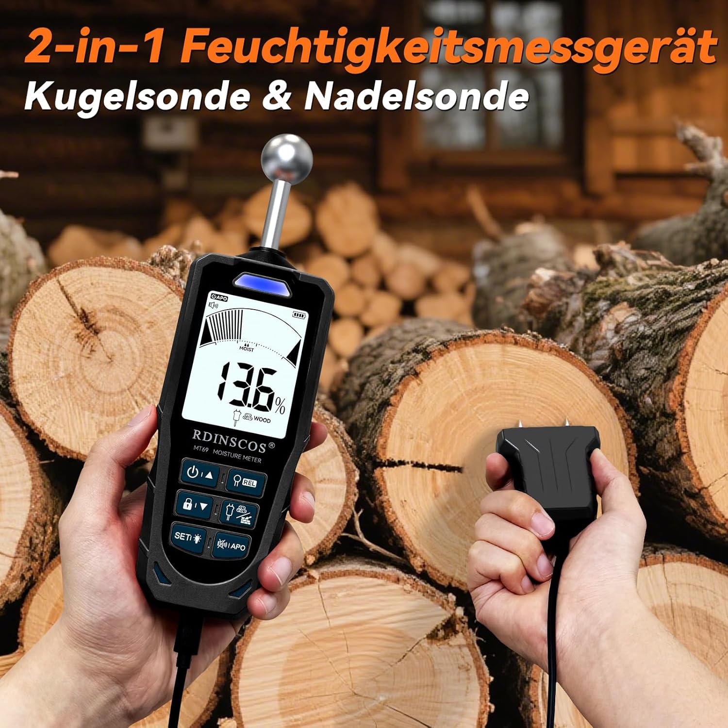 RDINSCOS Wand-Feuchtigkeitsmesser, stift- und stiftloser Feuchtigkeitsmesser, Feuchtigkeitsalarm-Kugelsensor für zerstörungsfreie Bereichsscans für Wände, Holz, Mauerwerk, Beton und andere Baumaterialien – Bild 2