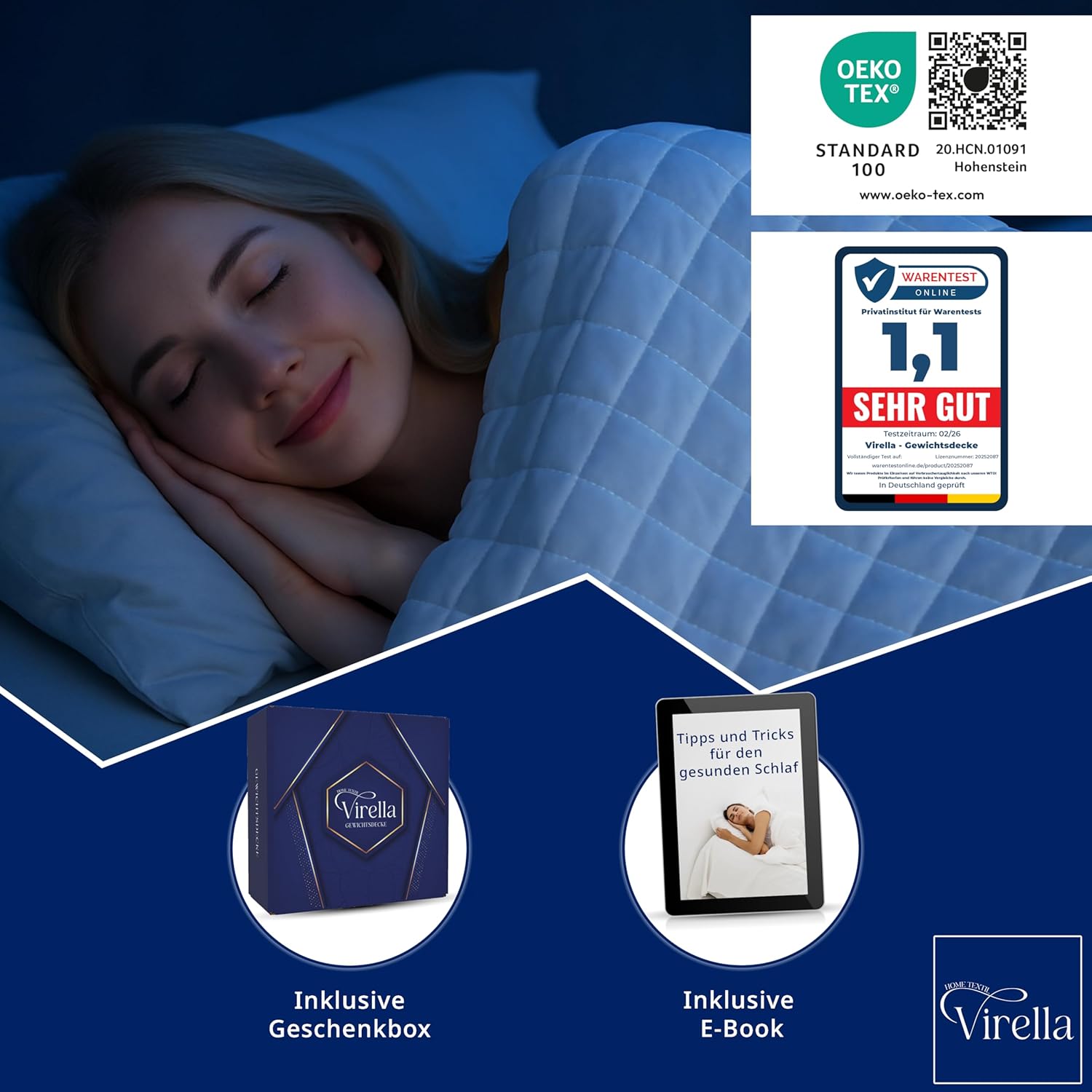Virella Gewichtsdecke 135 x 200 9 kg – schwere Bettdecke aus 100 % Baumwolle – Anti-Stress-Therapiedecke – schwere Decke für tiefen Schlaf und bessere Erholung – Entspannungsdecke – schwere Gewichtsdecke – Bild 6