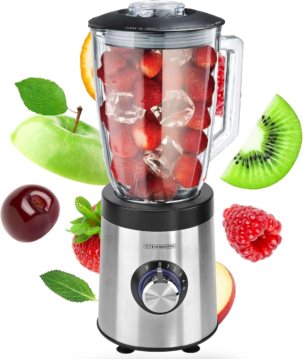 Standmixer 800 Watt, 6-fach Metallmesser, 1,5 Liter, 5 Stufen, Glas, Edelstahl, Pulse-Funktion, Universal-Powermixer, Protein-Shaker, Handmixer, Eis-Crusher, Zerkleinerer, Smoothie-Maker, Standmixer – Bild 8
