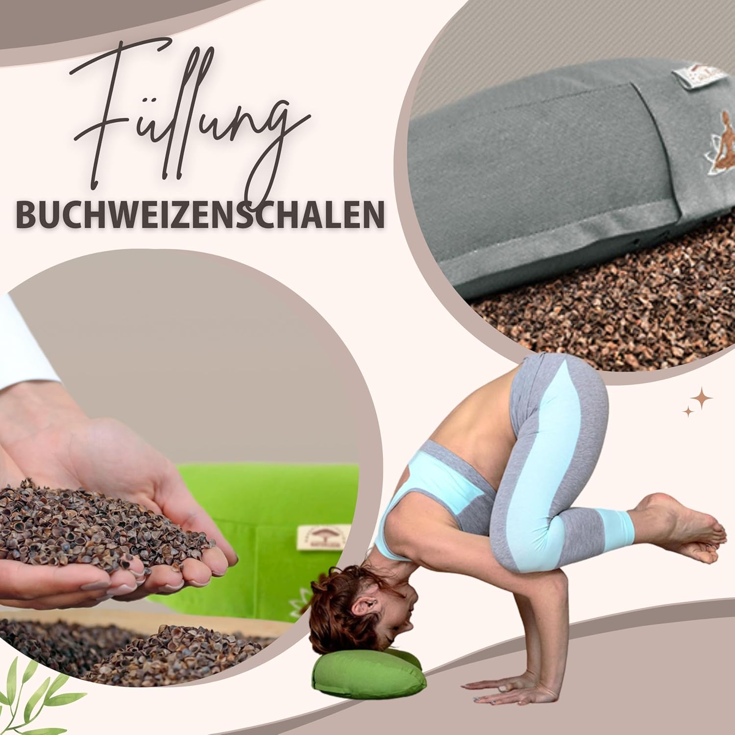 sei Design Halbmond-Yogakissen, Meditationskissen, Yogakissen mit Buchweizenschalenfüllung, Yogablock-Bodenkissen, großes Meditationssitzkissen, 46 x 25 x 10 cm, grün – Bild 3