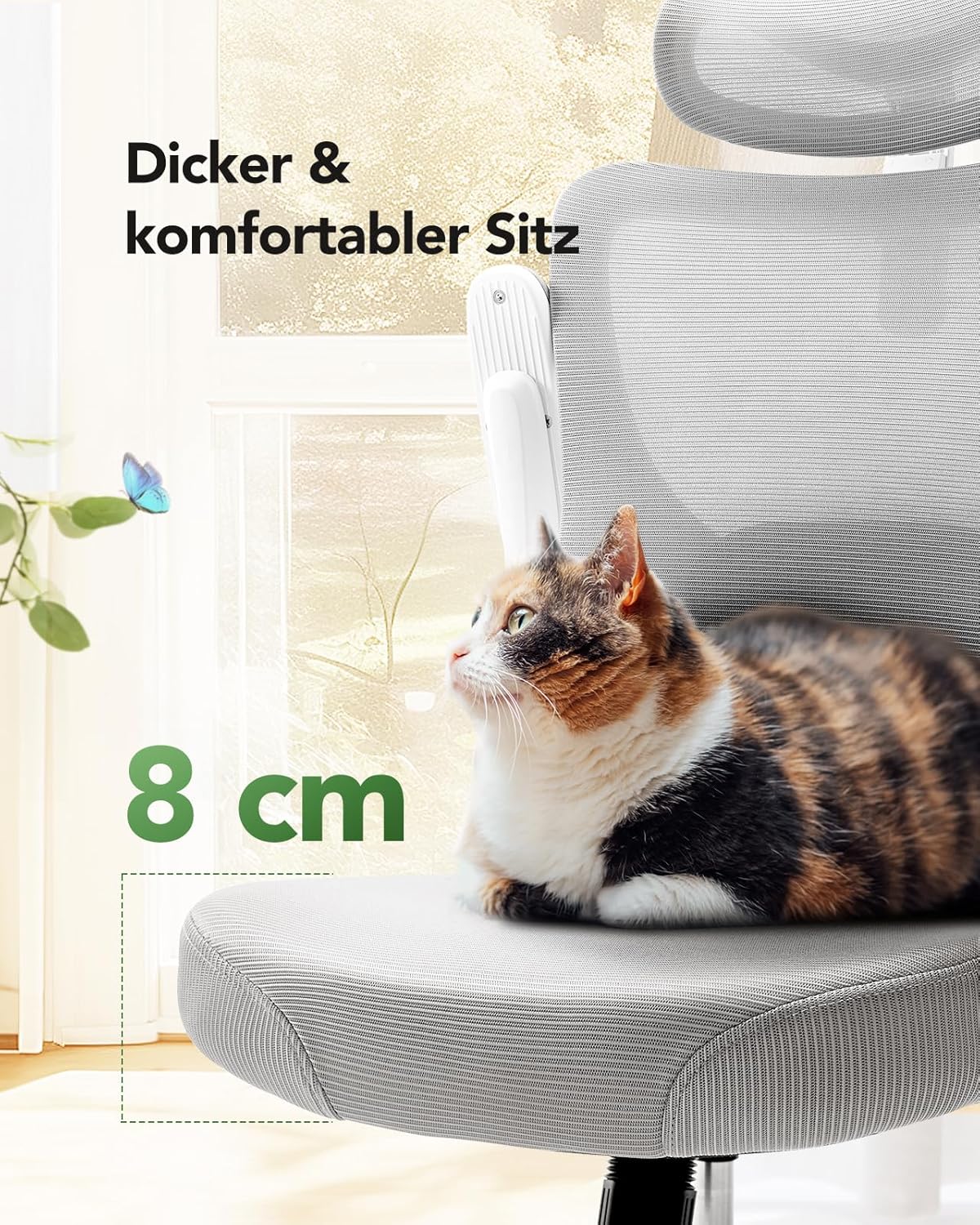 Marsail Ergonomischer Bürostuhl, Schreibtischstuhl mit hoher Netzrückenlehne und verstellbarer Lendenwirbelstütze, drehbarer Arbeitsstuhl für Arbeitsaufgaben mit Rollen, 3D-Armlehnen und Kopfstütze – Bild 5