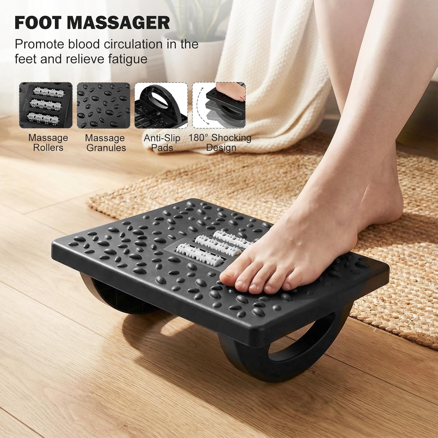 Fußstützen-Schreibtisch, ergonomische Fußstütze, rutschfeste Fußstütze mit Massagefunktion, Bein-Knie entlasten, Fußhocker für das Heimbüro – Bild 4