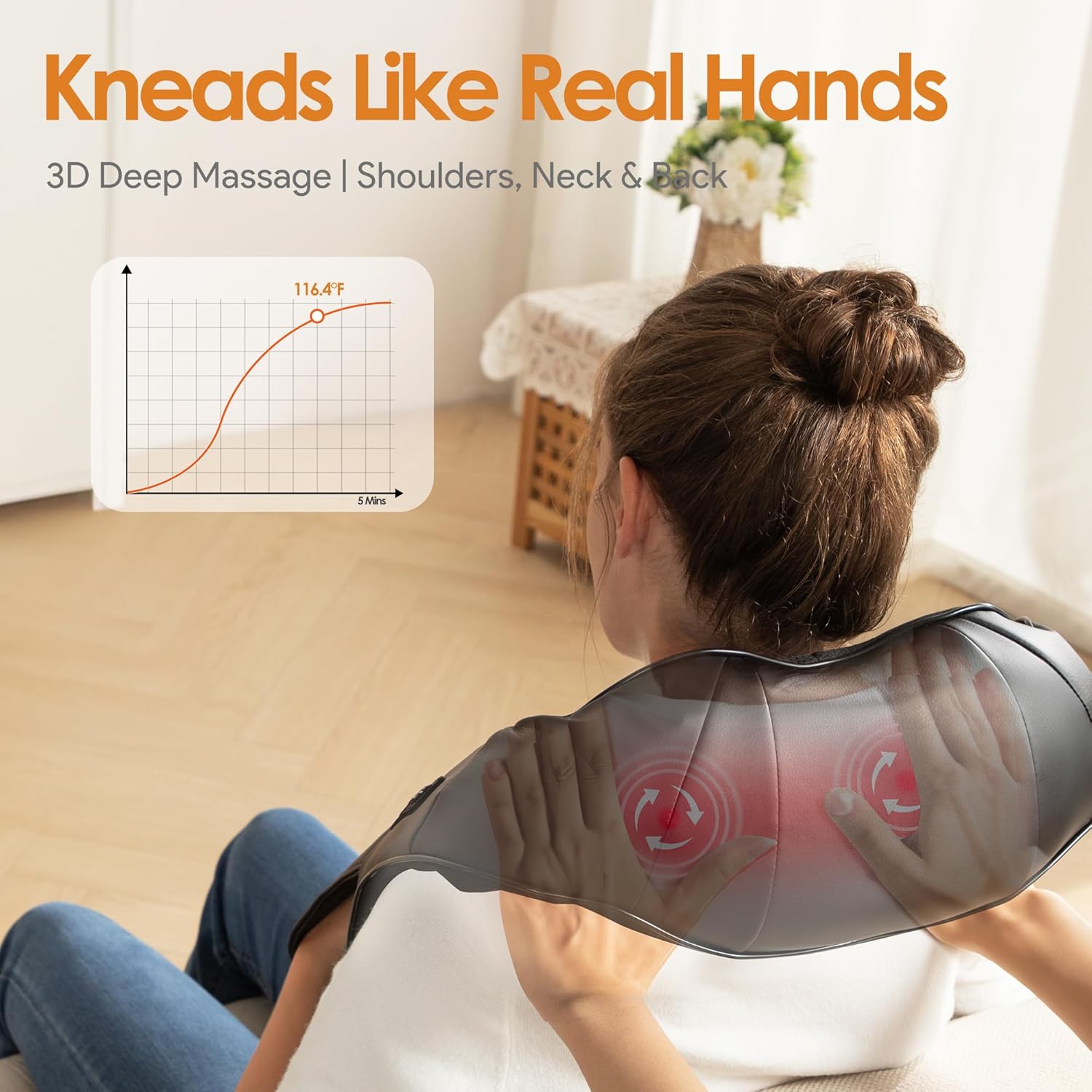 Brelley Massagegerät, Nackenmassagegerät mit Wärme, 3D-Massage, Rückenmassagegerät, Shiatsu-Massage für Nacken, Rücken, Beine, Geschenke für Frauen, Männer – Bild 2