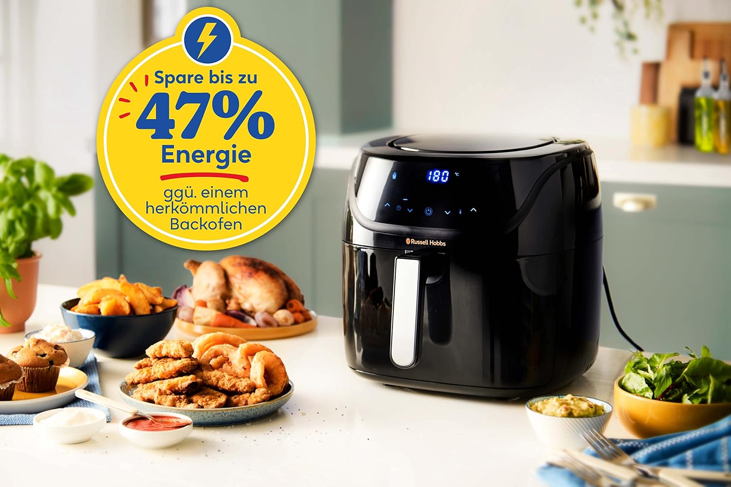 Russell Hobbs SatisFry 27170-56 Heißluftfritteuse XXL, 8 l, Rapid AirFryer, kompaktes Gehäuse, 7 Kochfunktionen, 10 Programme, spülmaschinenfest, max. 220 °C, Fritteuse ohne Öl, Grillen, Backen, Braten – Bild 2