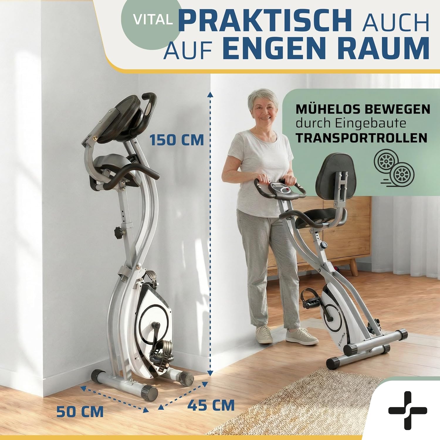 SportPlus Heimtrainer Fahrrad klappbar - Hometrainer Fahrrad klappbar - extra leiser Hometrainer für zuhause - Faltbares Fitnessbike - Ergometer Heimtrainer mit Rückenlehne – Bild 4