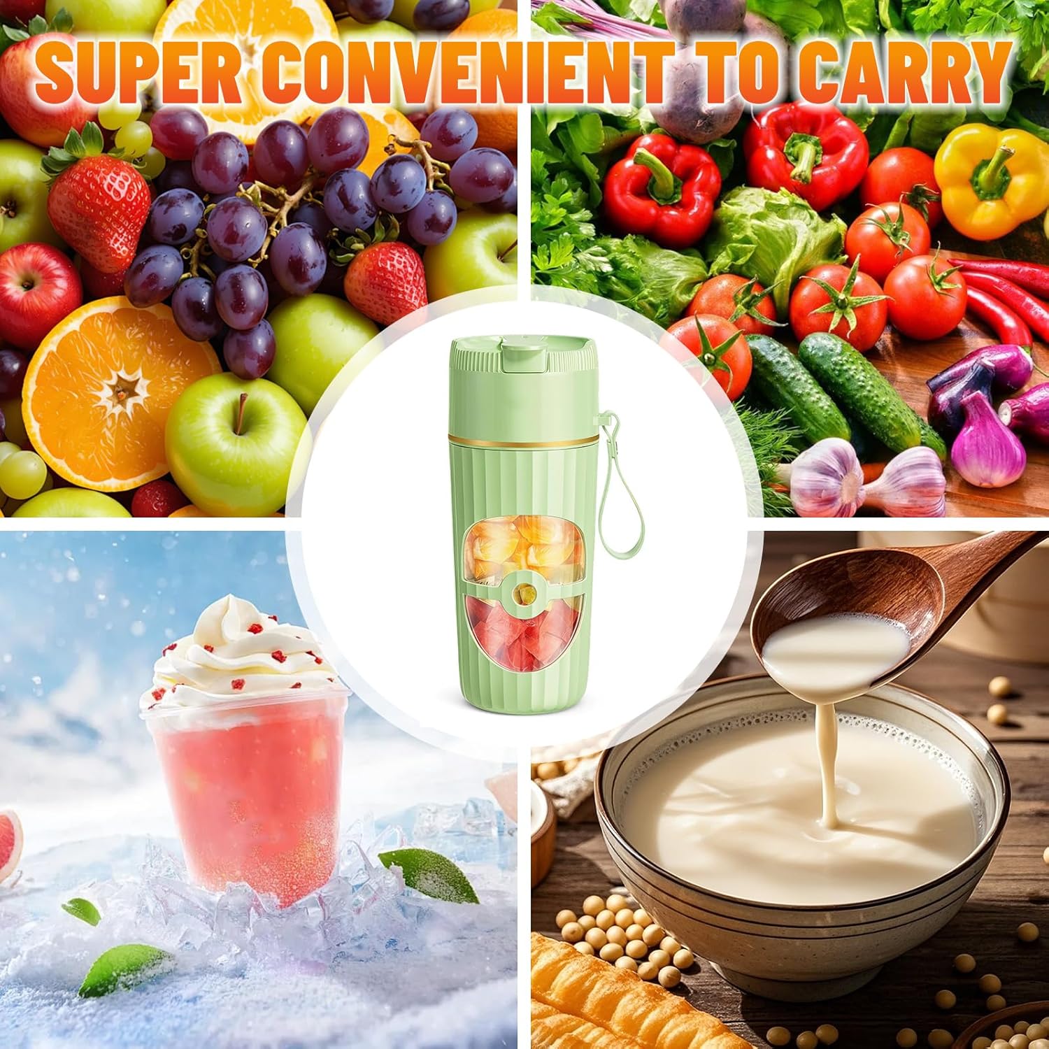 Tragbarer Mixer 400 ml, wiederaufladbarer USB-Smoothie-Maker mit 10 Edelstahlklingen, Mini-Mixer 60 W, tragbarer Mixer für Shakes, Saft, Smoothies & Babynahrung, für Reisen, Fitnessstudio, Büro (Grün) – Bild 7