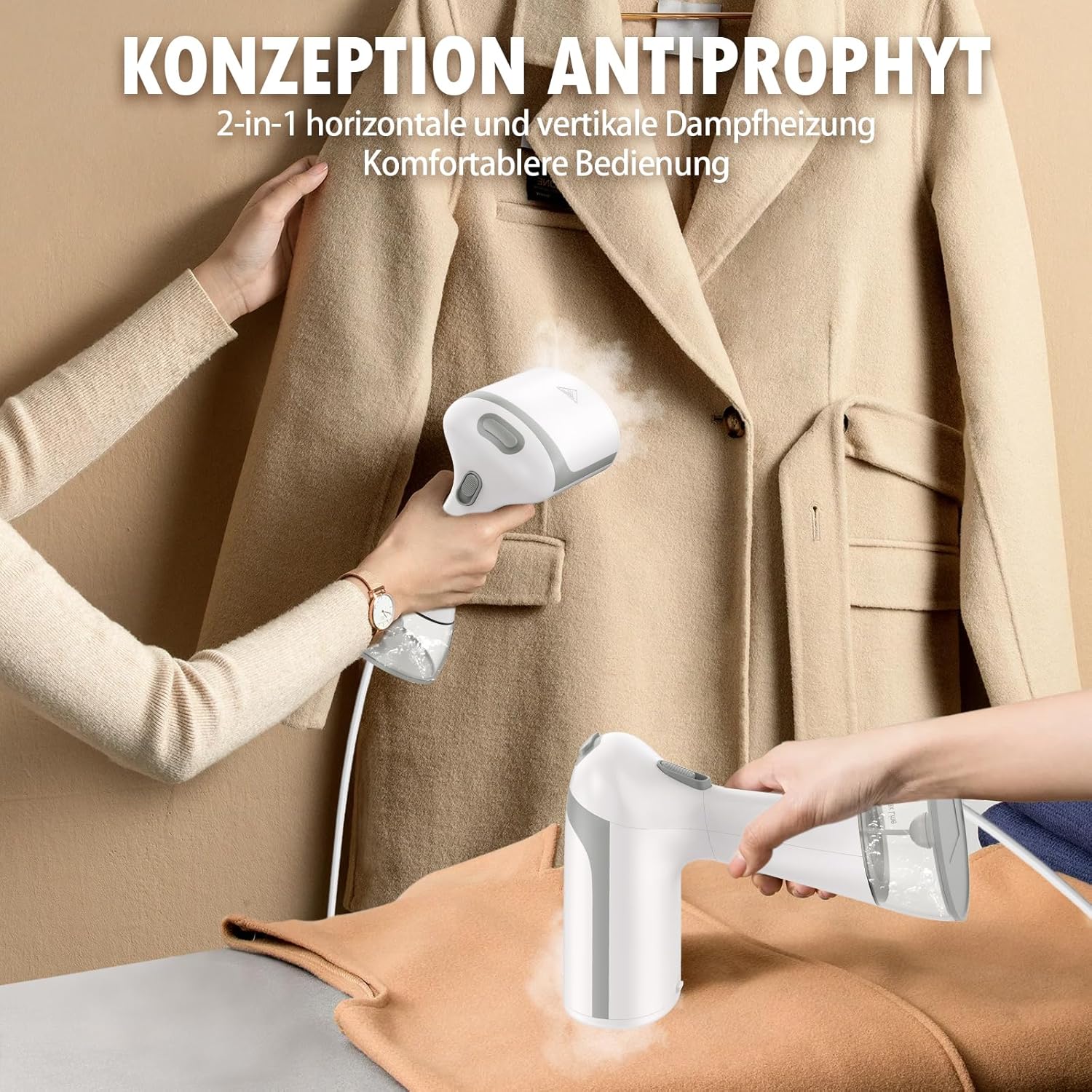 Dampfgarer Dampfgarer mit 300 ml abnehmbarem Wassertank, 1500 W, 20 Sekunden schnelles Aufheizen, Reisedampfer, der für vertikale und horizontale Verdampfung verwendet werden kann – Bild 3