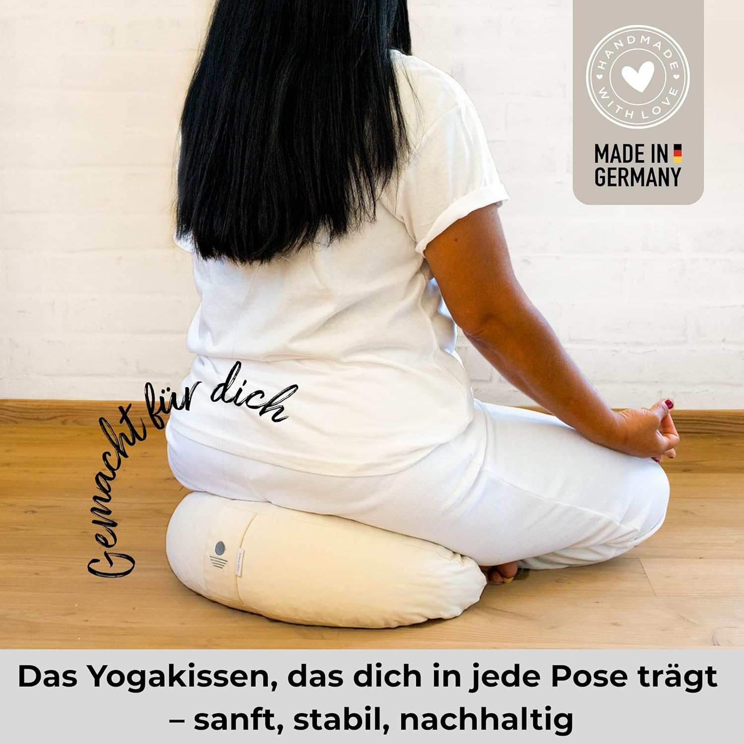 Inner Peace Halbmond-Yogakissen, Meditationskissen, hochwertiger Bezug aus 100 % Baumwolle, Yogakissen, Halbmondform mit Bio-Dinkelspelz, Halbmondkissen (natürlich) – Bild 6