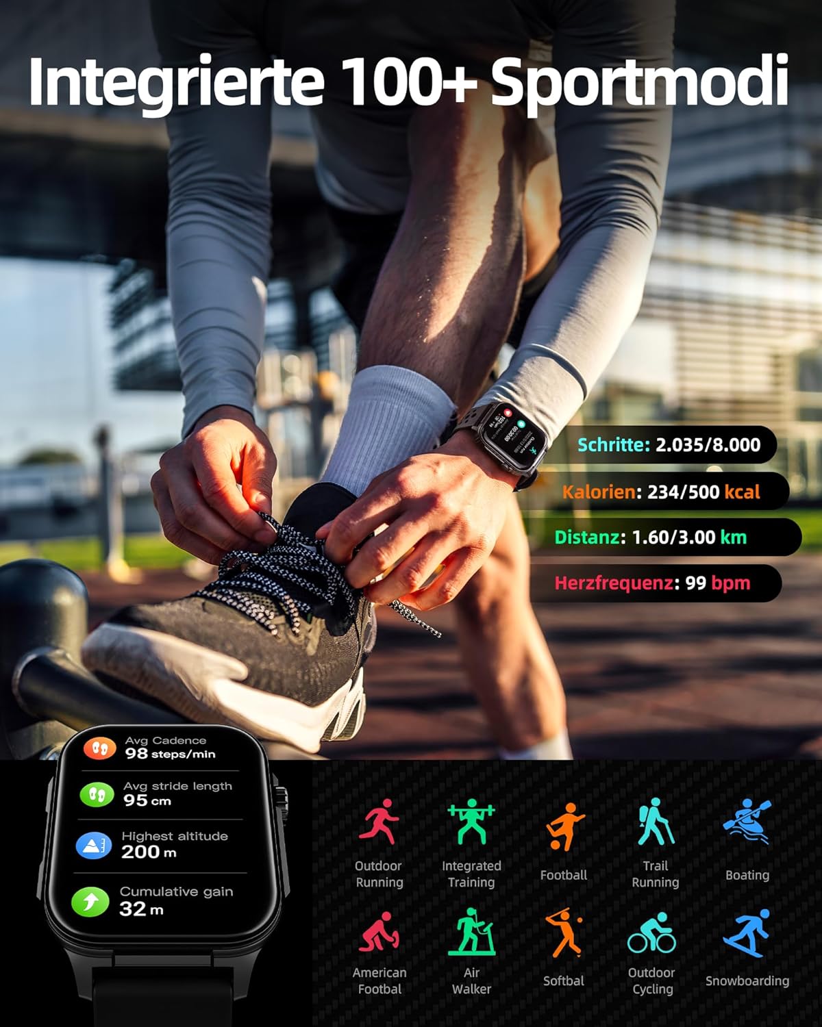 Parsonver Herren-Smartwatch mit integriertem GPS, 10 Tage Akkulaufzeit, Fitnessuhr mit Bluetooth-Anrufen, 100+ Sportmodi, Herzfrequenz, Schlaf, 400+ Zifferblätter, Kompass, (Schwarz, 1,95 Zoll) – Bild 4
