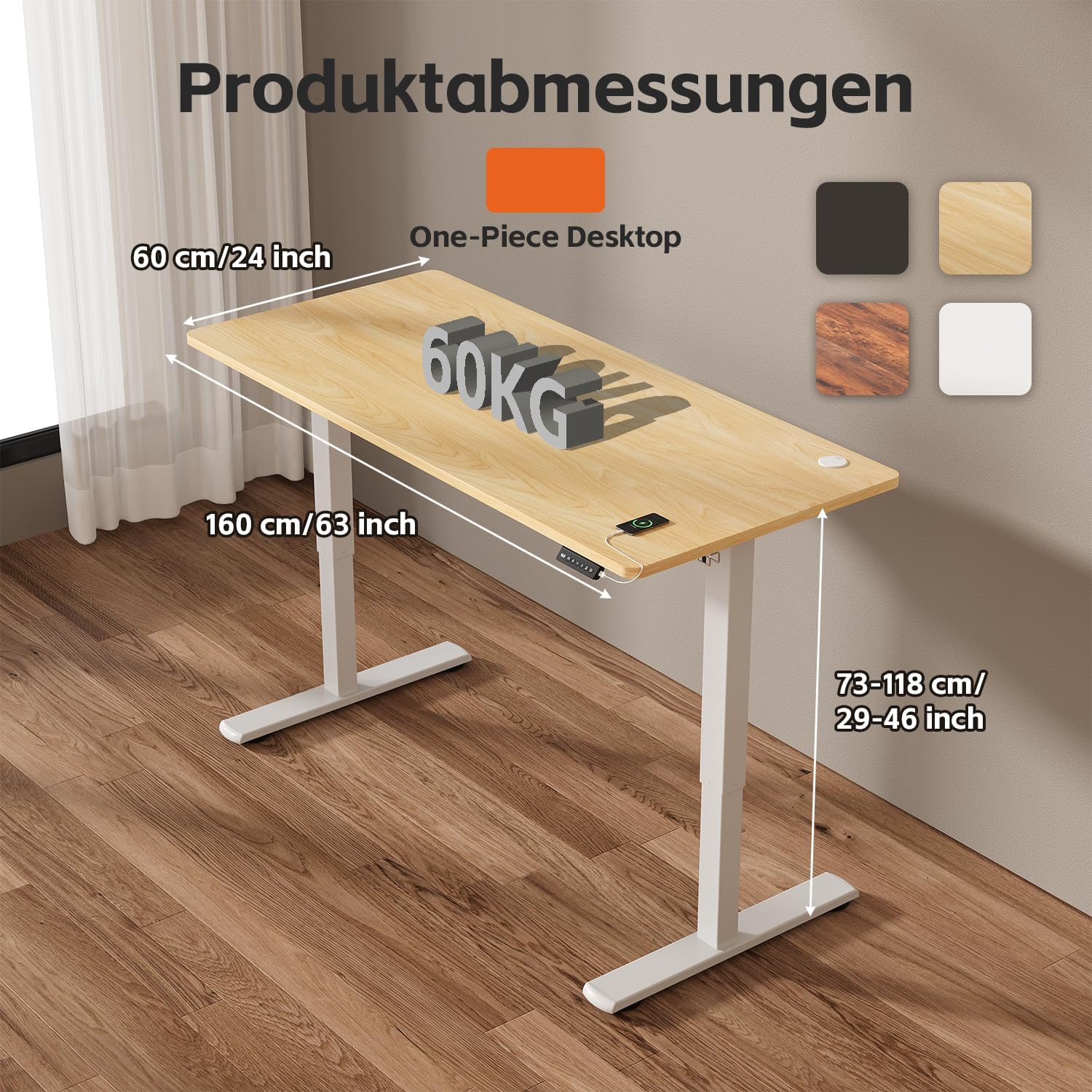 JUMMICO Elektrisch höhenverstellbarer Schreibtisch – Stehsitztisch mit Memory-Funktion & kompletter Tischplatte, Computertisch für Büro & Zuhause, 160 x 60 cm, Beige – Bild 7