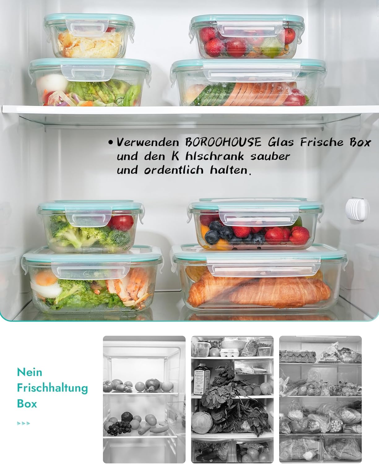 10-teiliges Glasbehälter-Set mit Deckel, Meal-Prep-Boxen aus Borosilikatglas, ofen- und mikrowellengeeignet (-20 °C bis 510 °C), luftdicht – Bild 8