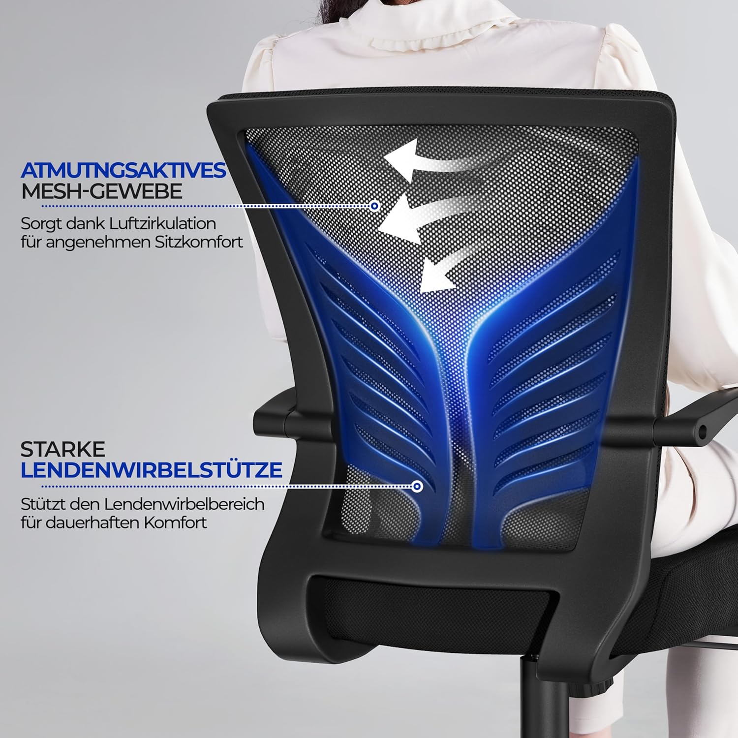 Yaheetech Bürostuhl, ergonomischer Schreibtischstuhl mit Wippfunktion, Drehstuhl mit gepolstertem Sitzkissen, Chefsessel, höhenverstellbar, für Arbeitszimmer/Büro, Schwarz – Bild 7
