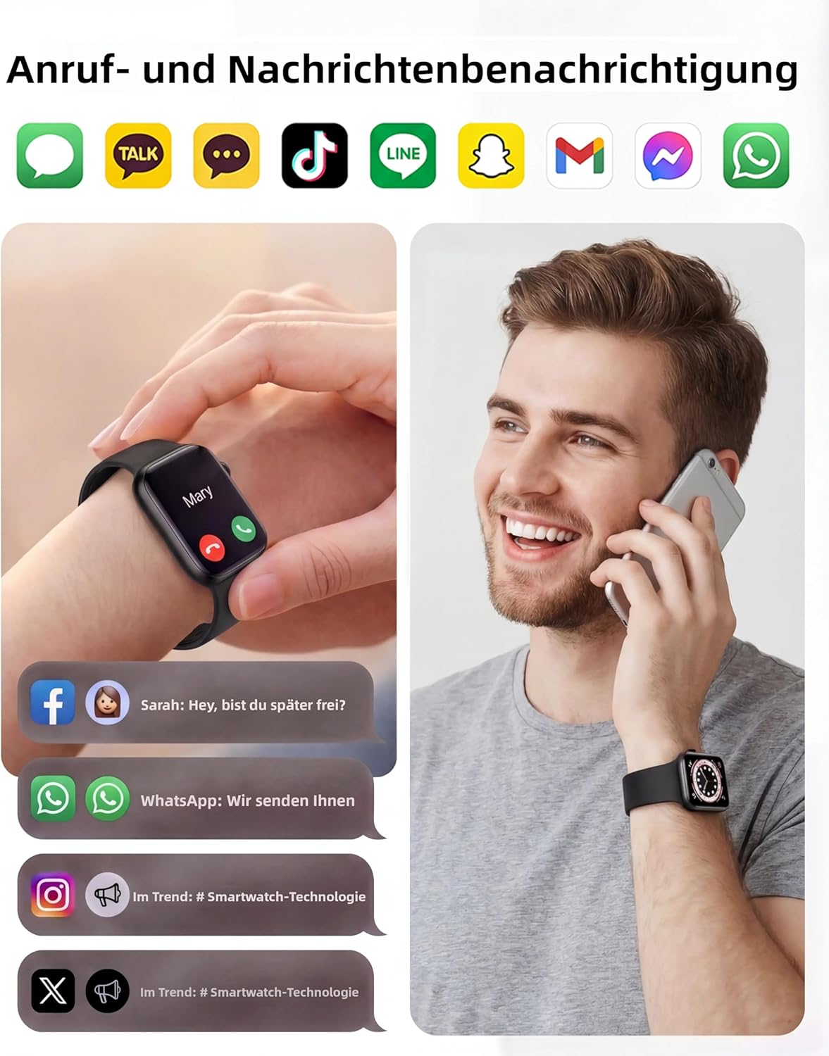 Smartwatch Damen Herren, 1,83 Zoll HD Fitnessuhr & Fitness-Tracker mit Schrittzähler, Blutdruckmessgerät, Herzfrequenzmesser, Telefonfunktion, Schlaf-Tracker, 120+ Sportmodi, IP68 wasserdichter Sport – Bild 4
