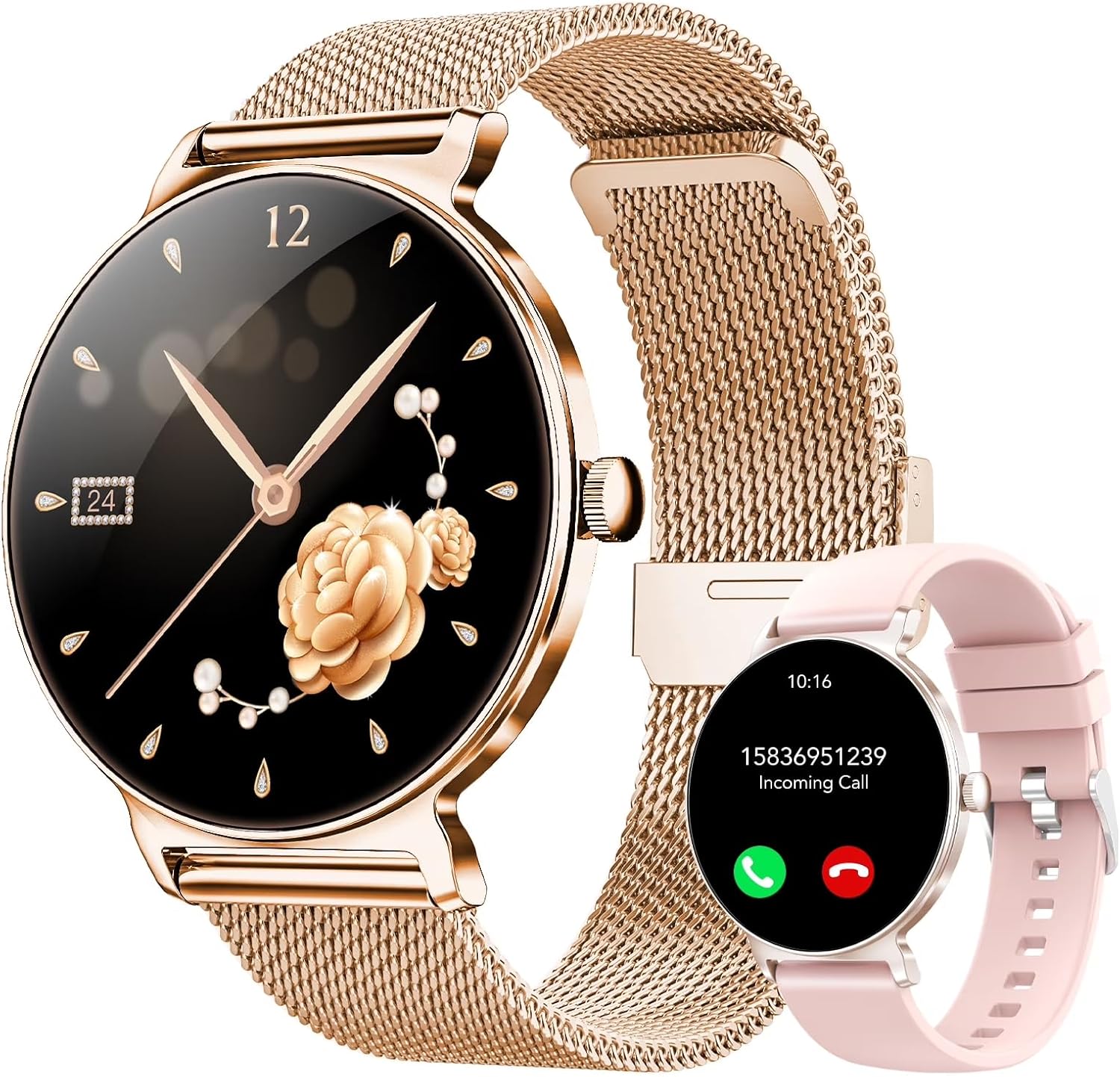 Elegante Damen-Smartwatch, IP68 wasserdichte Smartwatch für iOS Android, Gold