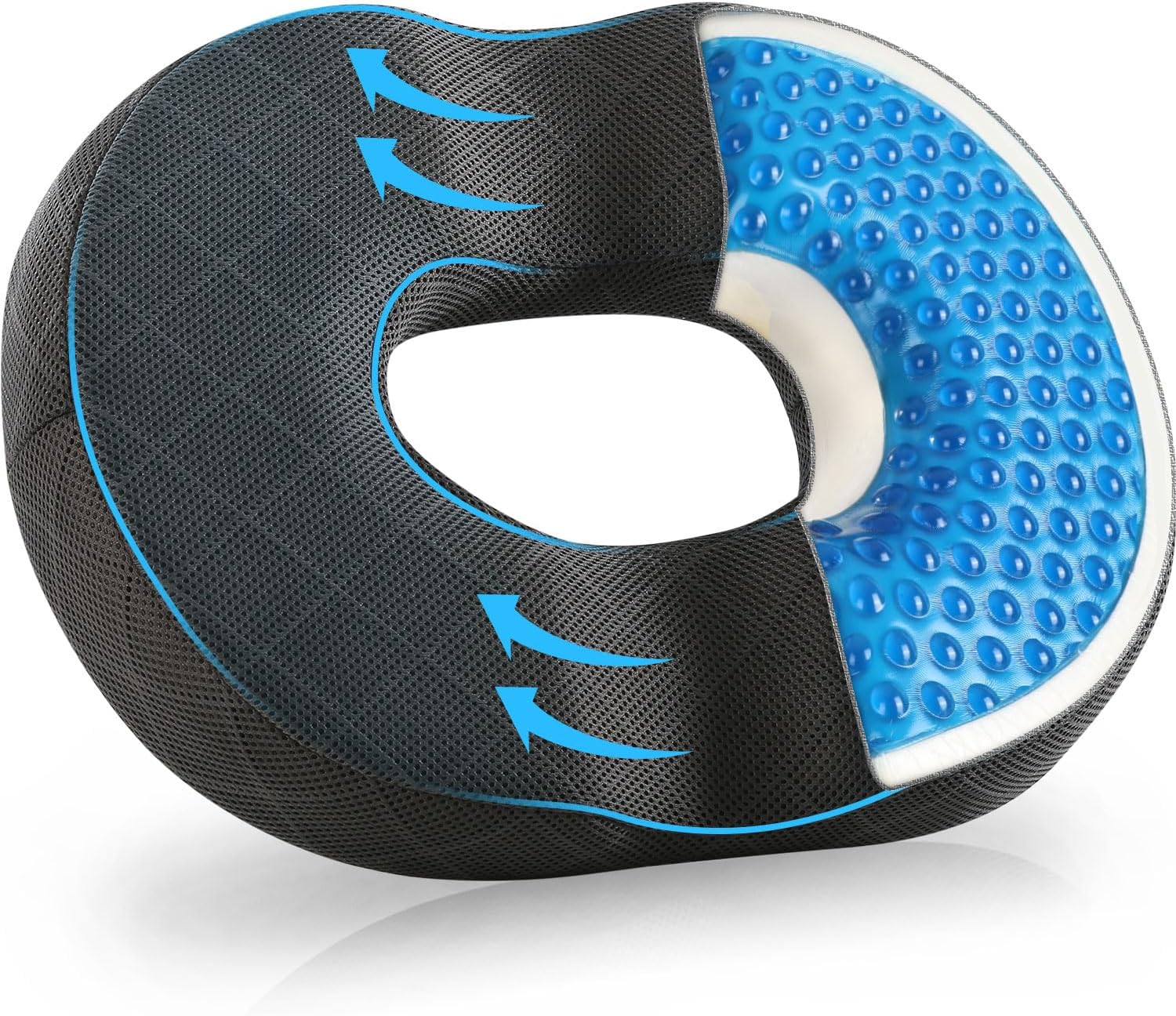 SKYNY Gel-Donut-Sitzkissen aus Memory-Schaum – ergonomisches Sitzring-Design für gleichmäßige Druckverteilung – Sitzring-Sitzkissen für langes Sitzen im Büro, Heimbüro, Auto und im Alltag