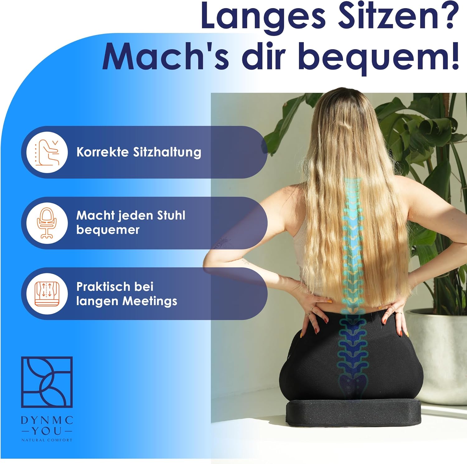 DYNMC You Bequemes Keilkissen-Sitzkissen mit rutschfester Unterseite, ideal für Bürostuhl-Autositze – Bild 5