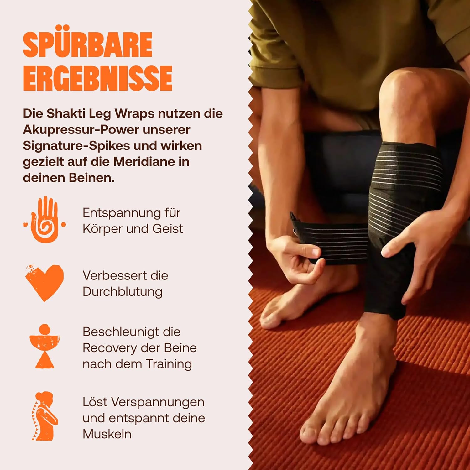 ShaktiMat (Das Original seit 2007 Beinwickel – fördert die Durchblutung der Beine und entspannt die Muskulatur durch Akupressur – für Läufer, Radfahrer und Sportler aller Art – Bio-Baumwolle – Bild 2