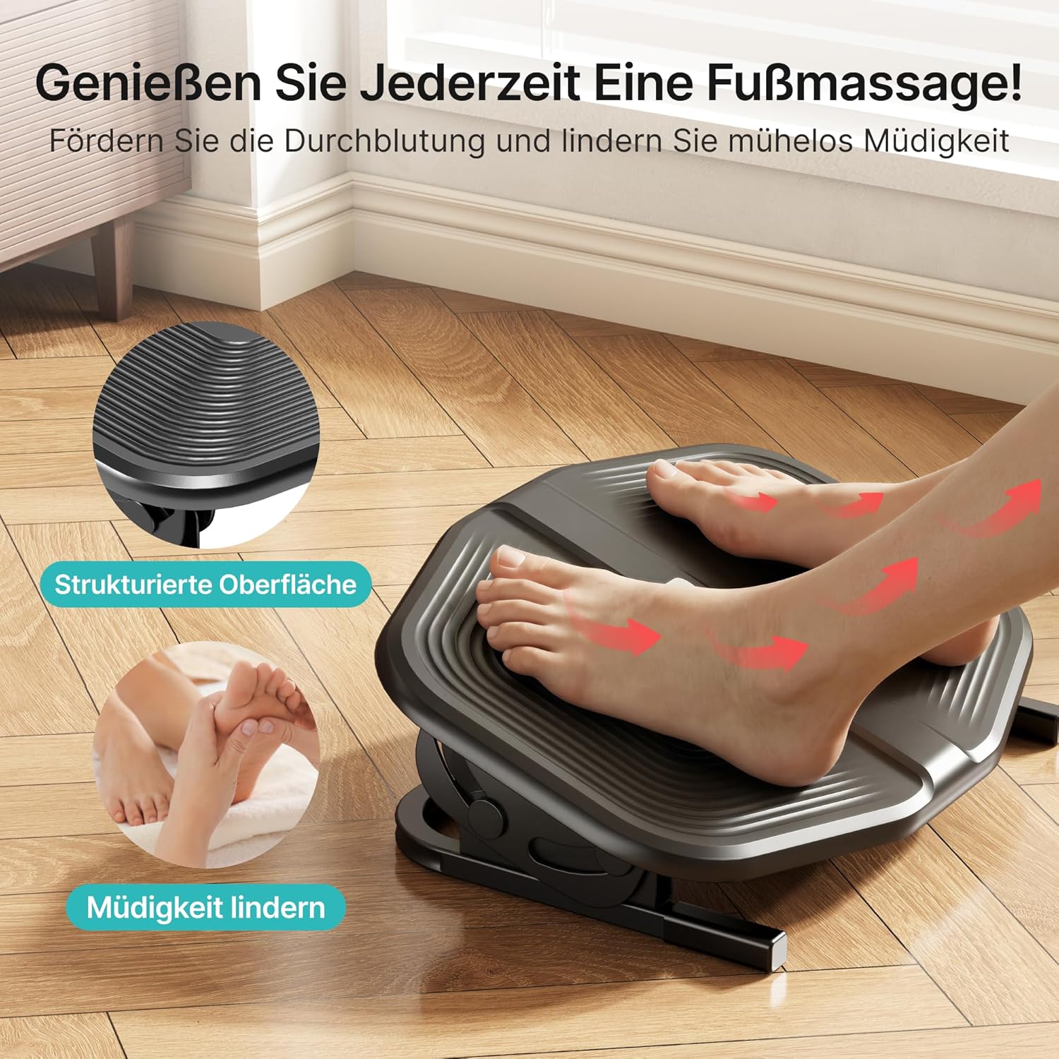 PEGZONE Tischfußstütze, einstellbare Fußstütze mit Massageoberfläche für den Büro- und Arbeitsplatz, 20-Grad-Einstellbarkeit ohne Verriegelung für zu Hause und Büro – Bild 3