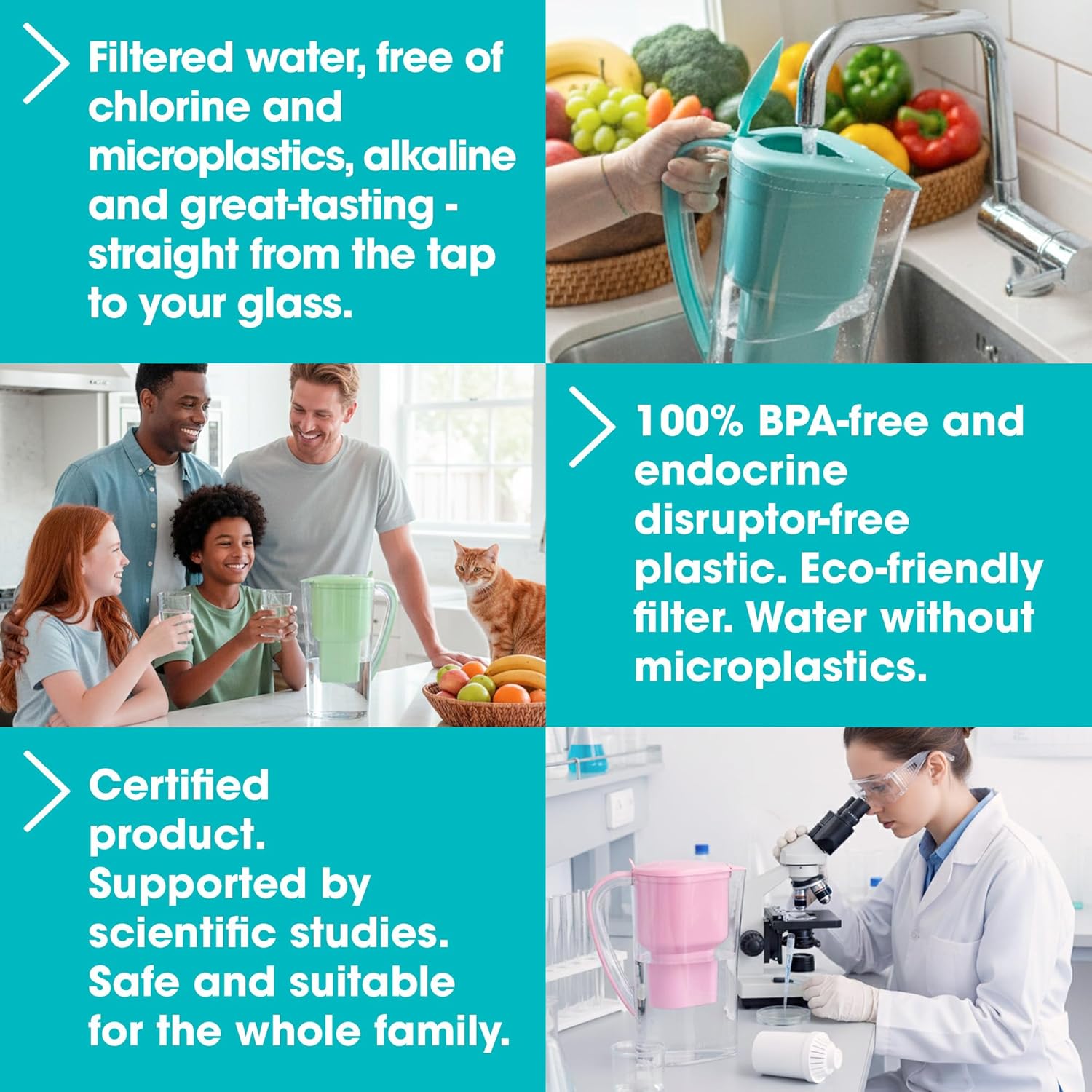 Wasserfilterkanne 1,4 L – Aktivkohlefilter aus Kokosnuss – BPA-frei – ohne Ionenaustauscher – Kalkfilter für Trinkwasser & Leitungswasser – pH 9 – Wasserfilterkanne – Filterkanne ALKANATUR – Bild 4