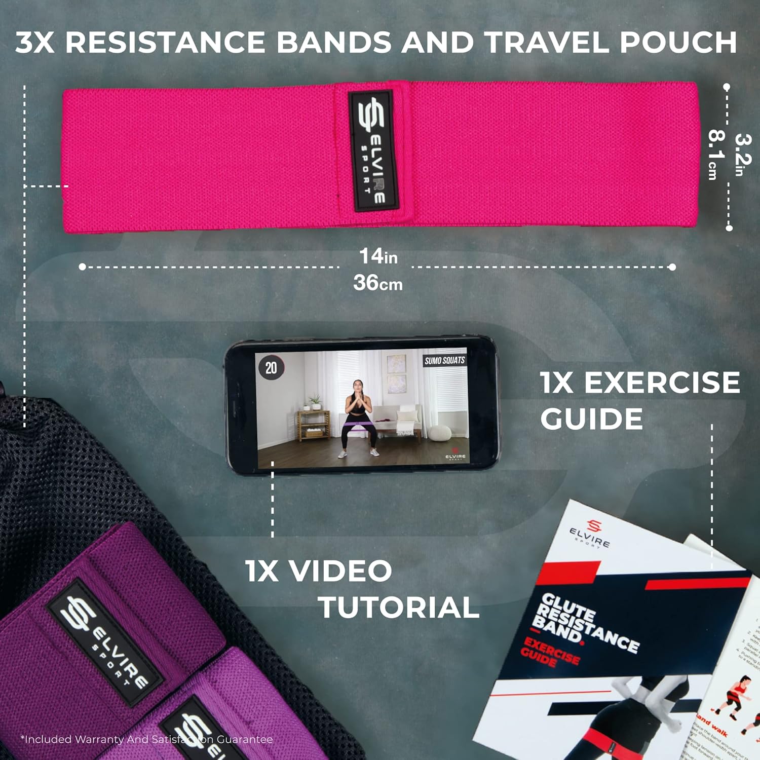 Elvire Sport Widerstandsbänder-Set (3er-Pack): Fitnessbänder/Widerstandsbänder für Hüfte, Gesäß und Beine, Widerstandsbänder für Yoga, Pilates, Crossfit, Physiotherapie, Männer und Frauen – Bild 4