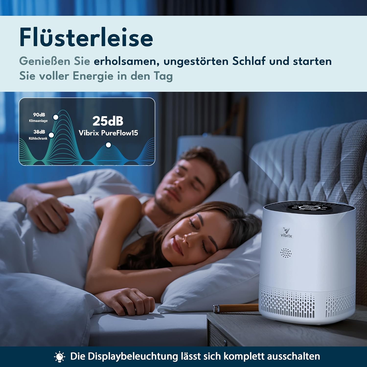 PureFlow15 Luftreiniger für Allergiker, 6-stufig mit HEPA H13 & Aktivkohle, entfernt 99,95 % Staub, Pollen & Tierhaare, CADR 100 m³/h, leise 25-50 dB, Schlafmodus, App & WLAN, USB-C, CE – Bild 8