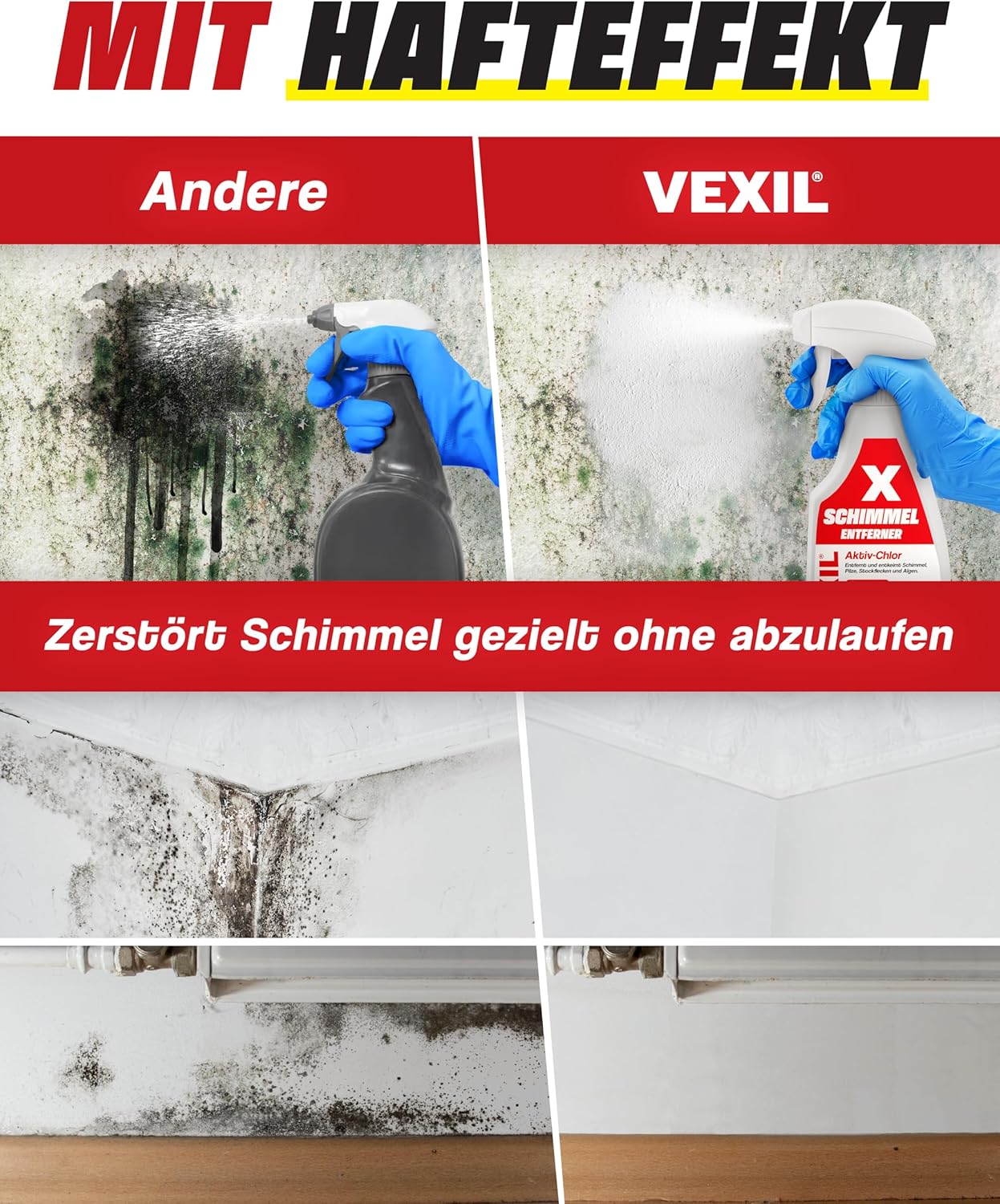 VEXIL Profi Schimmel Komplettset – Schimmelentferner & Schimmelschutz – inkl. Handschuhe, FFP3-Maske & 3 Fugenbürsten – Schimmel entfernen & bis zu 18 Monate vorbeugen – 2 x 500 ml – Hergestellt in Deutschland – Bild 7