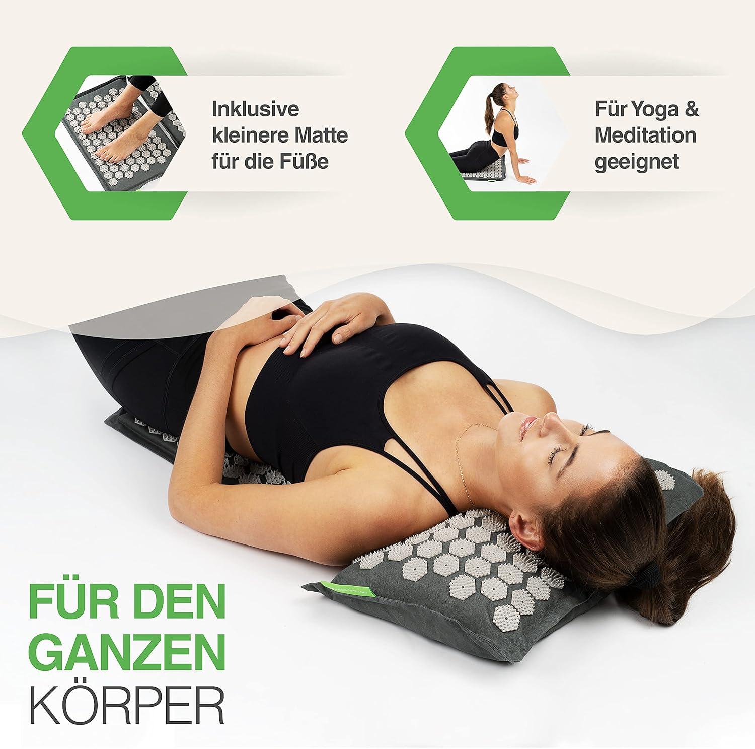 BACKLAXX Akupressurmatten-Set mit Kissen, Tuch & Tasche, XL-Akupressurmatte, 120 % mehr Fläche, Akupunkturmatte mit Spikes zur Massage, Akupressurmatte für Nacken und Schulter, Massagematte Rücken – Bild 4