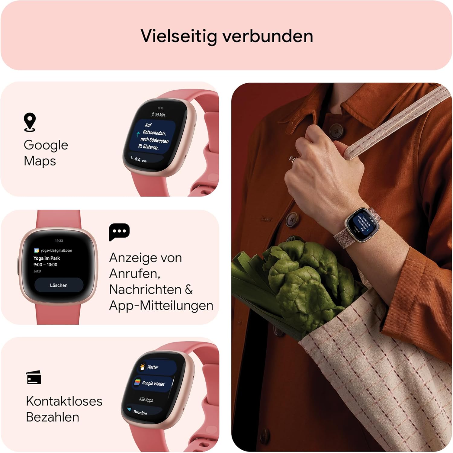 Google Fitbit Versa 4 – Smartwatch Damen/Herren – Fitness-Tracker mit integriertem GPS und Telefonfunktion, 6 Tage Akkulaufzeit, 40+ Trainingsmodi – Fitnessuhr kompatibel mit Android/iOS – Bild 4