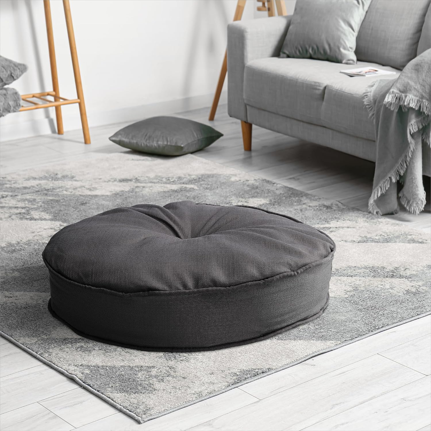 Rundes Sitzkissen für den Außenbereich, 60 cm Durchmesser, Bodenkissen für Terrasse, Balkon und Garten, Anthrazit – Bild 2