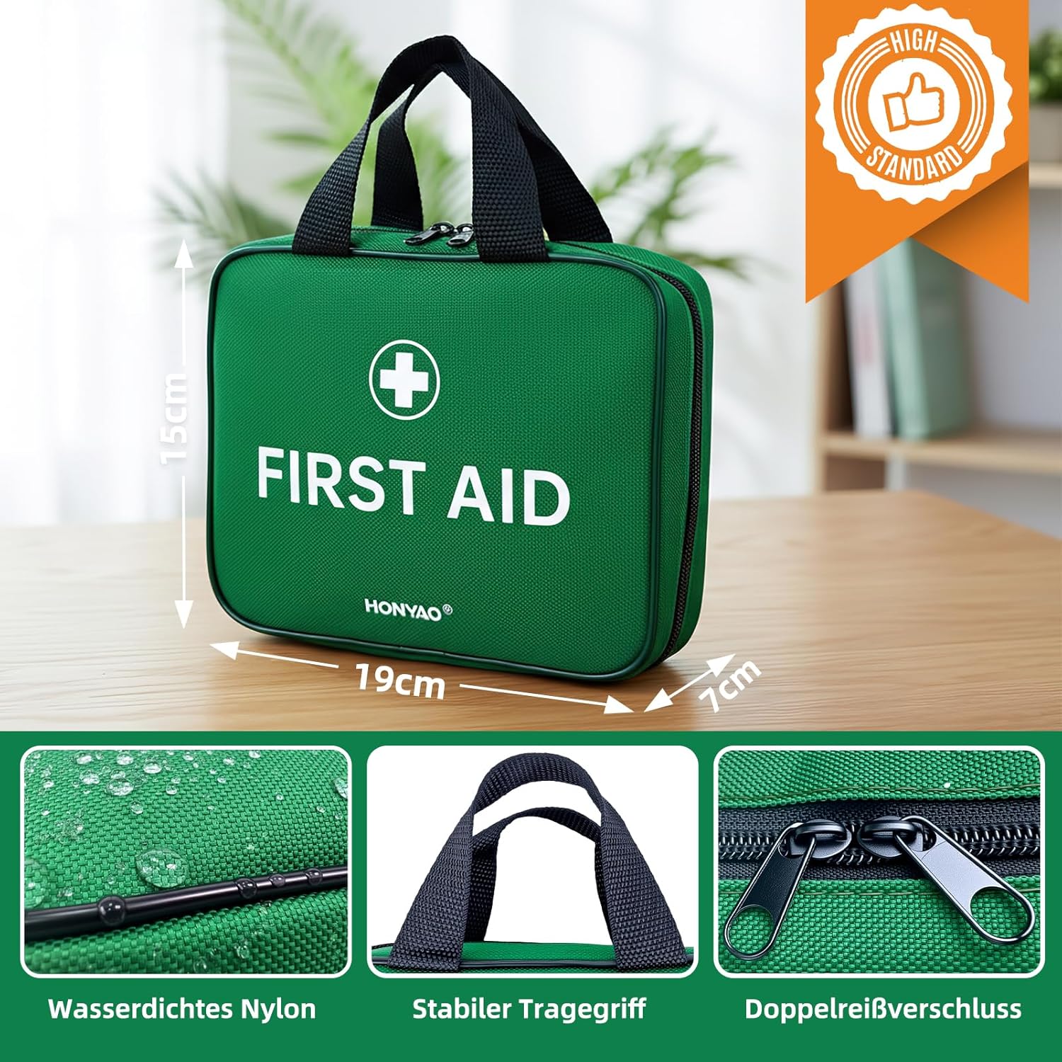 HONYAO Erste-Hilfe-Set, 180-teilig, Erste-Hilfe-Set für Zuhause, Kinder, Outdoor, Reisen, Camping, Wandern, Arbeitsplatz, Sport-Erste-Hilfe-Set, Grün – Bild 3