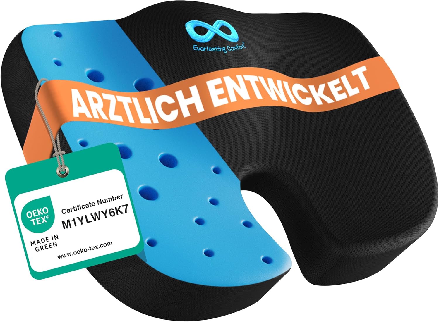 Everlast Comfort, vom Arzt empfohlenes Memory-Schaum-Sitzkissen für Bürostuhl und Auto – ergonomisches Büro- und Schreibtischzubehör – Steißbein-Entlastungskissen, Ischias