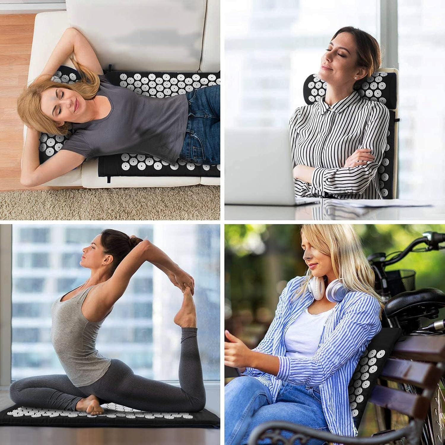 Akupressur-Set, Akupressurmatte mit Kissen für wohltuende Entspannung und Massage, Linderung von Rückenschmerzen, Kopfschmerzen, Nackenschmerzen, Stress zu Hause, im Büro oder auf Reisen (schwarz) – Bild 6